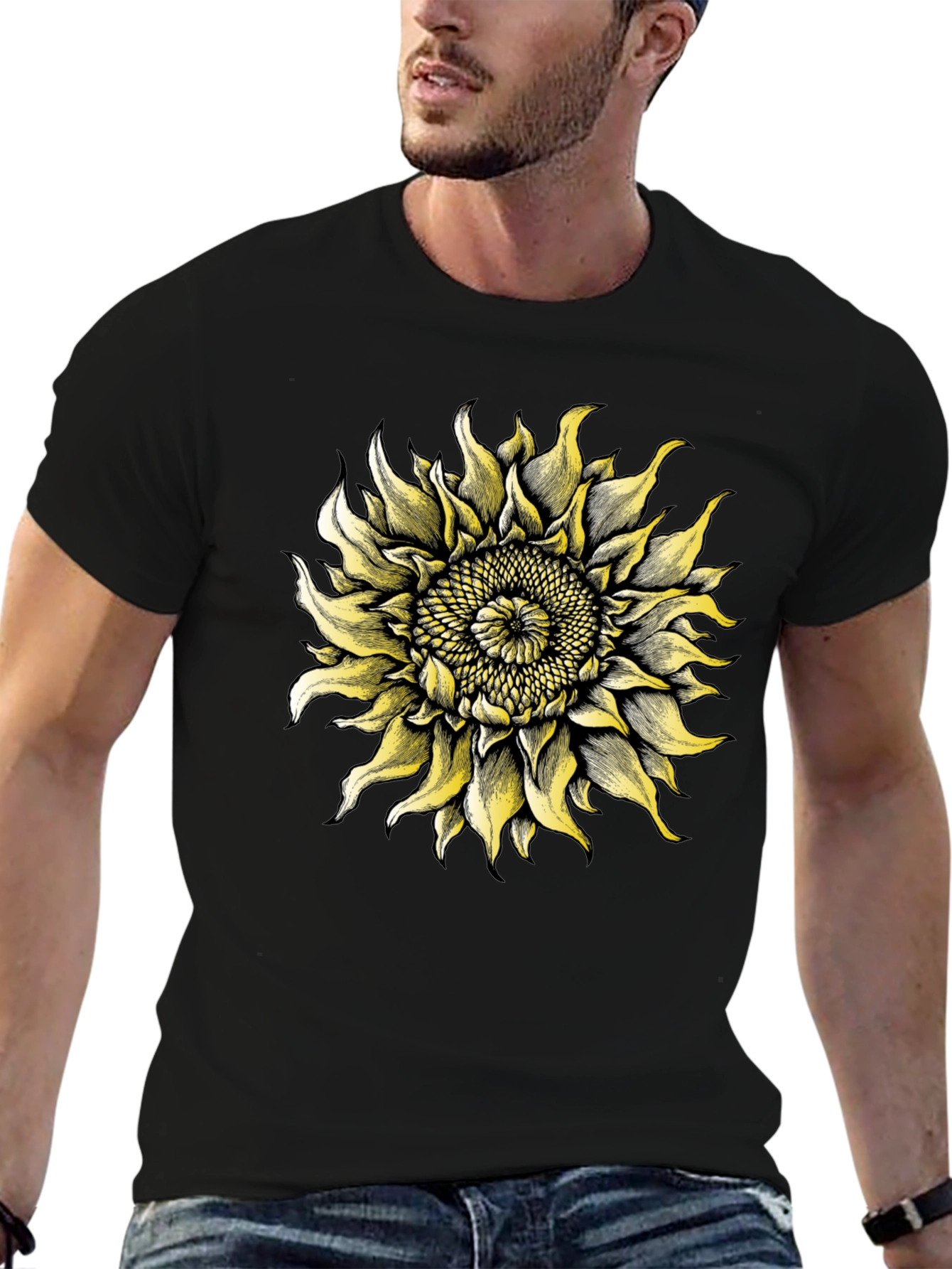 Sunflower Graphic Tee - Black Cotton T-Shirt