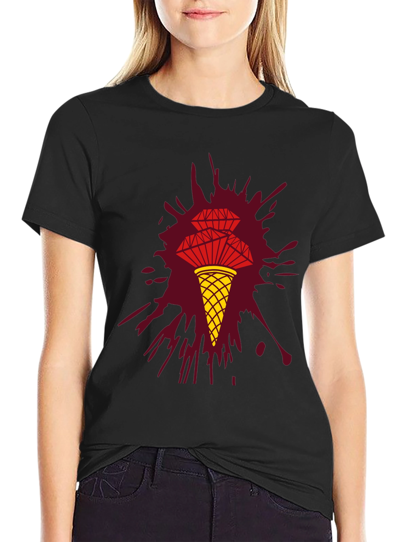 Unique Graphic Tee - Diamond Ice Cream Cone Design