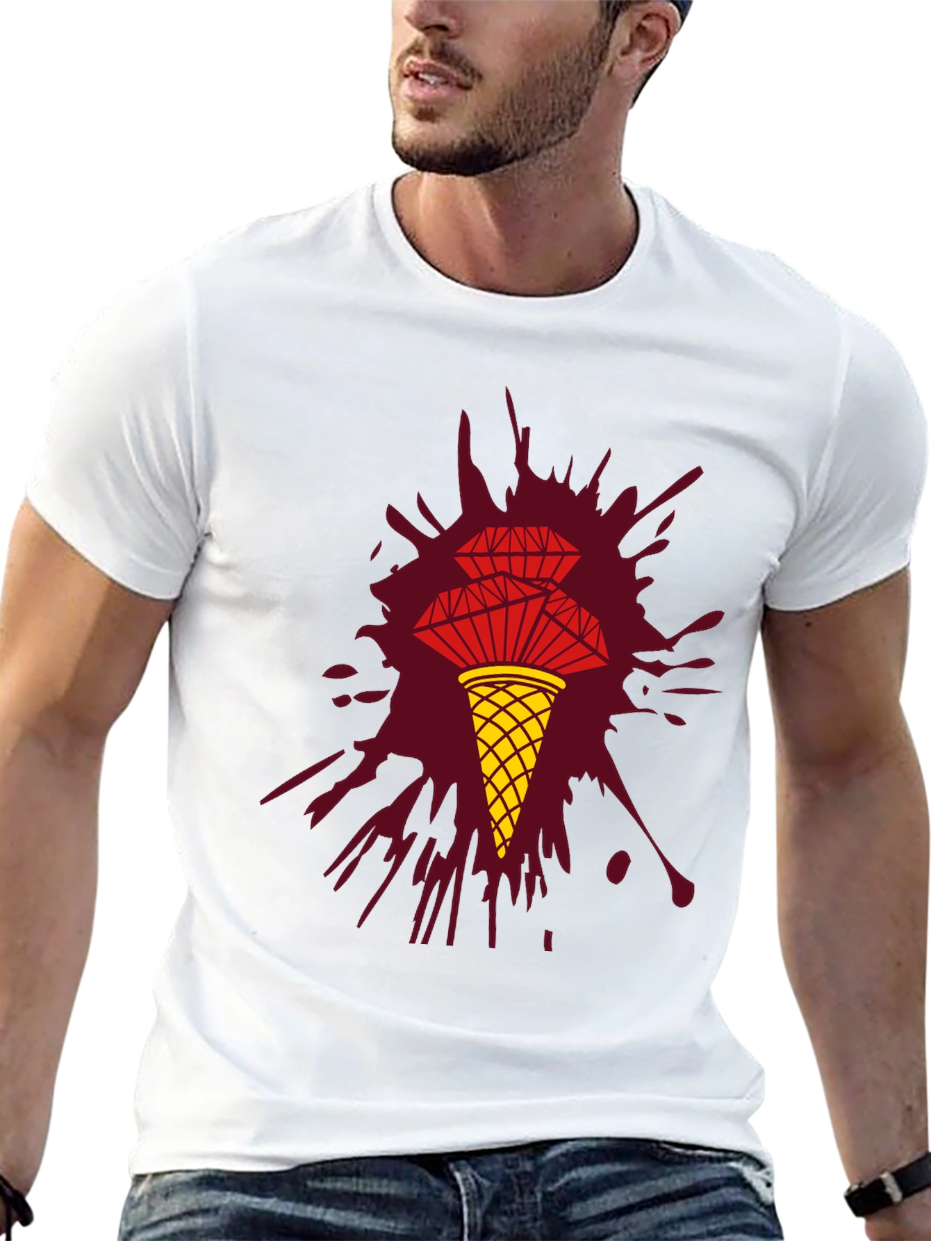Unique Graphic Tee - Diamond Ice Cream Cone Design