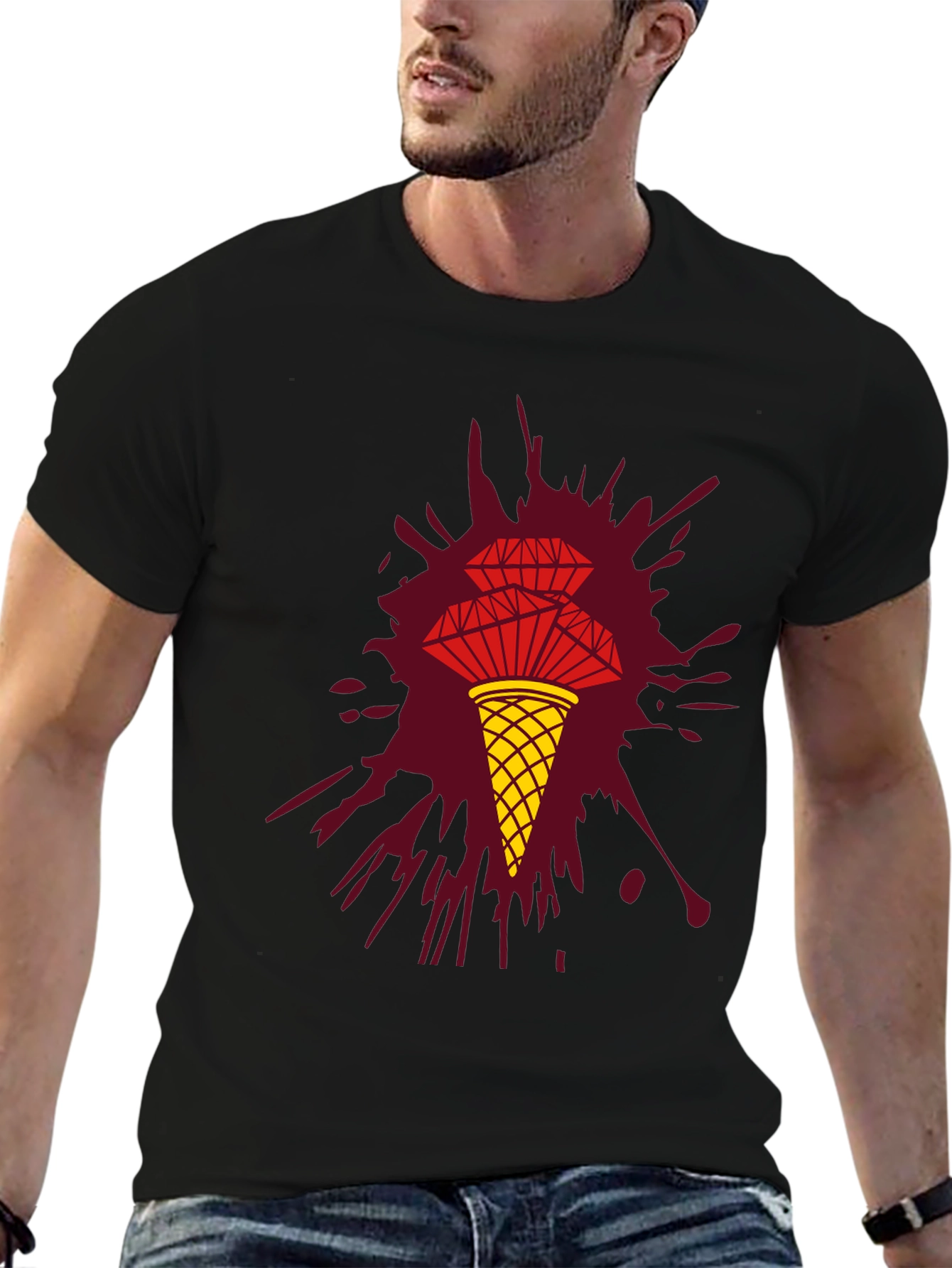 Unique Graphic Tee - Diamond Ice Cream Cone Design