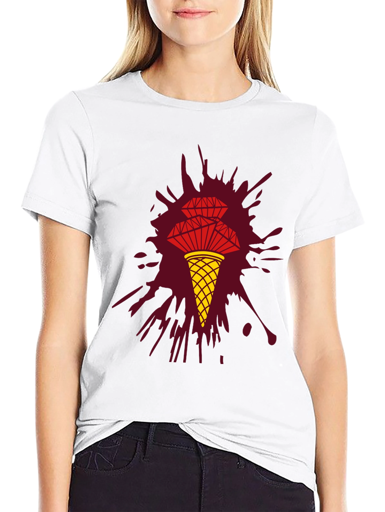 Unique Graphic Tee - Diamond Ice Cream Cone Design