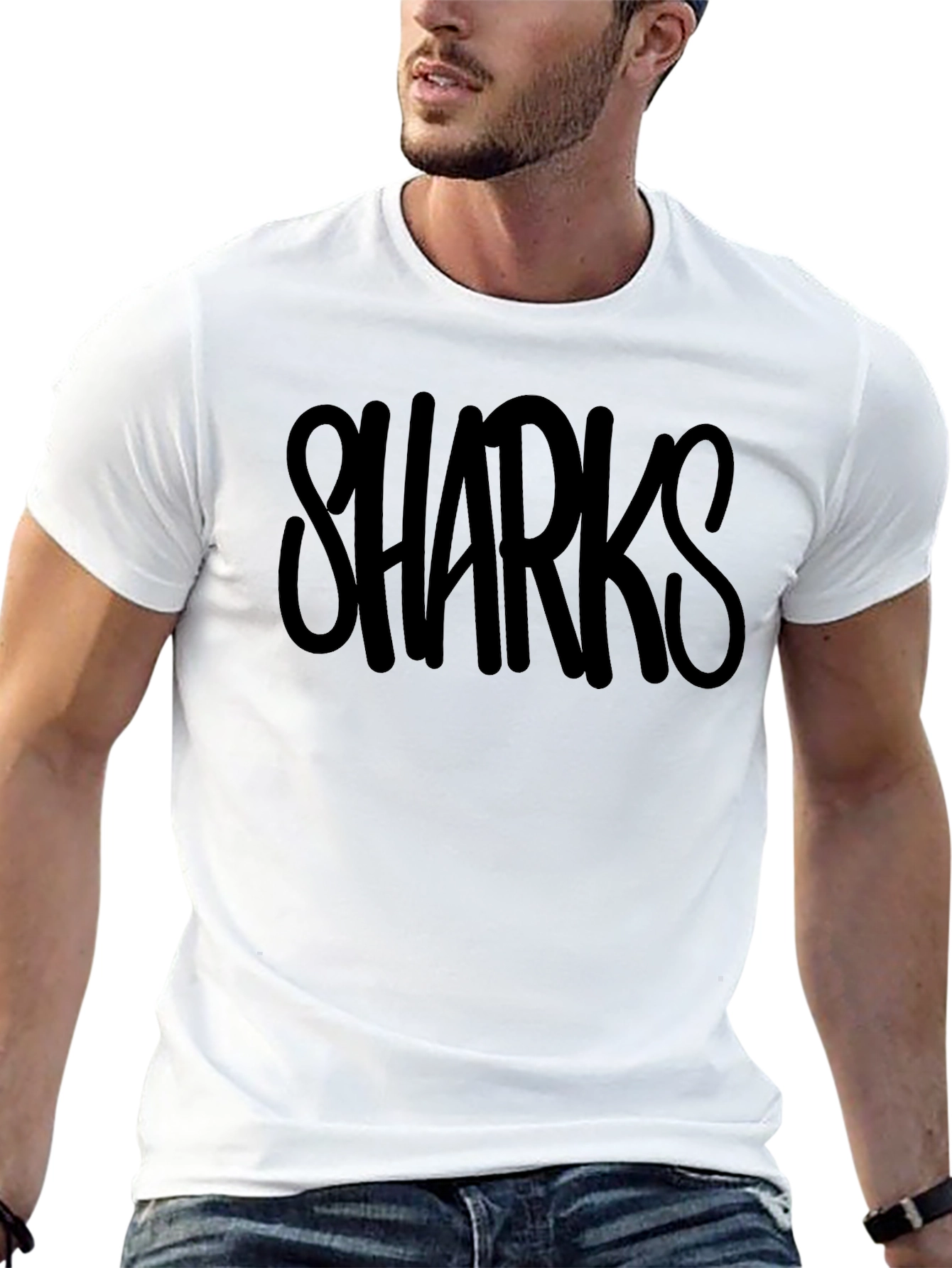 Sharks Graphic Print Crew Neck T-Shirt