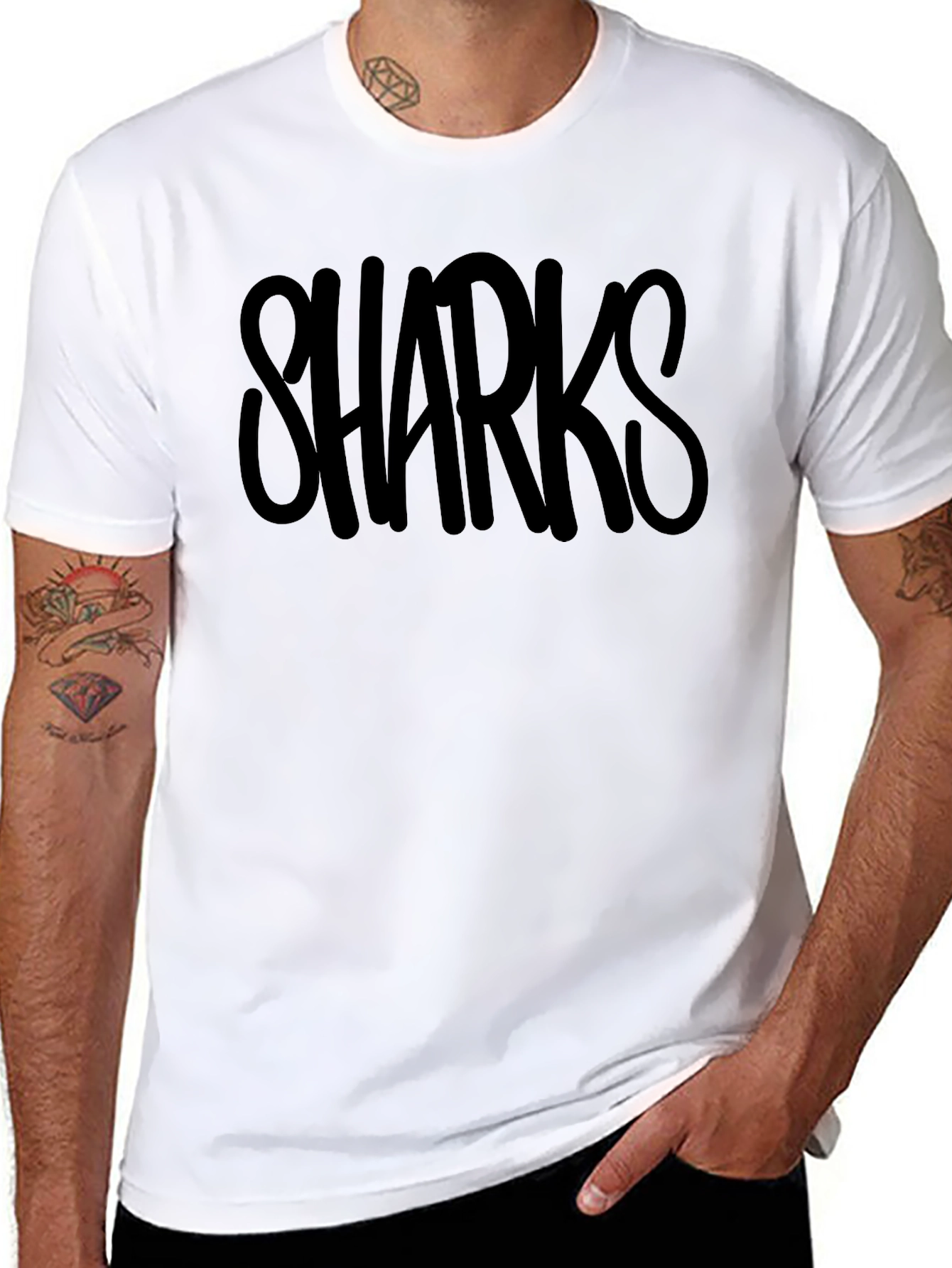 Sharks Graphic Print Crew Neck T-Shirt