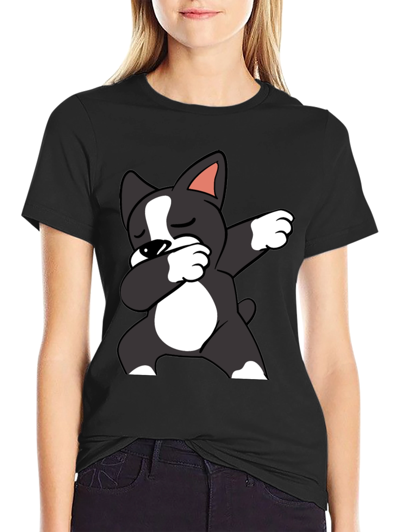 Dabbing Dog Graphic Tee - Black Cotton T-Shirt