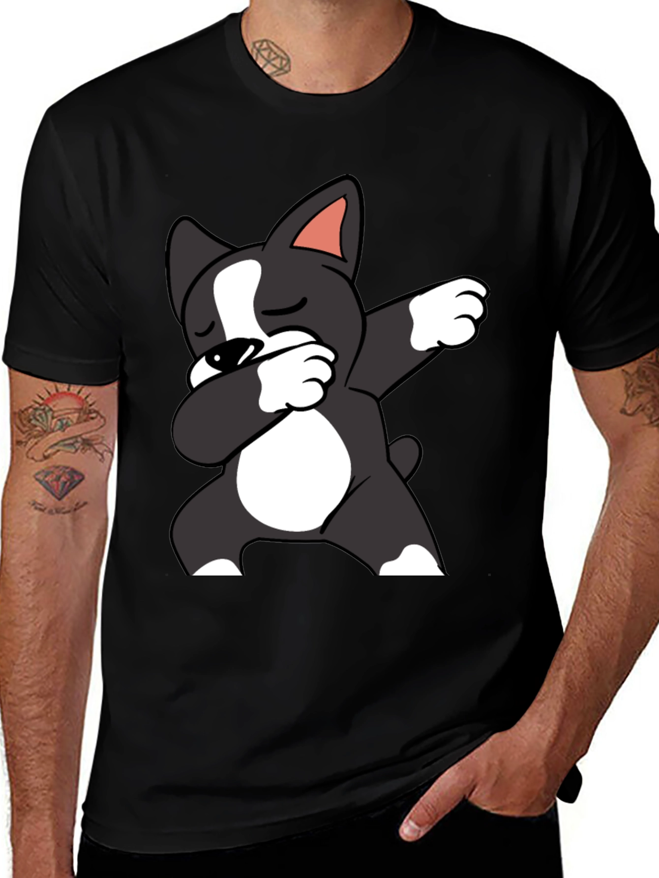 Dabbing Dog Graphic Tee - Black Cotton T-Shirt