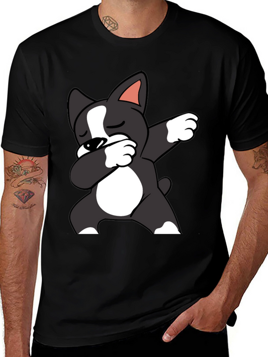 Dabbing Dog Graphic Tee - Black Cotton T-Shirt