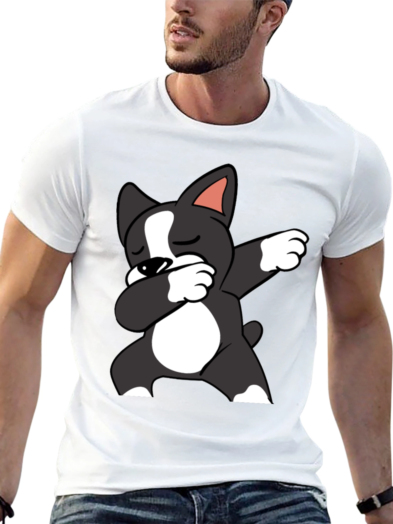 Dabbing Dog Graphic Tee - Black Cotton T-Shirt