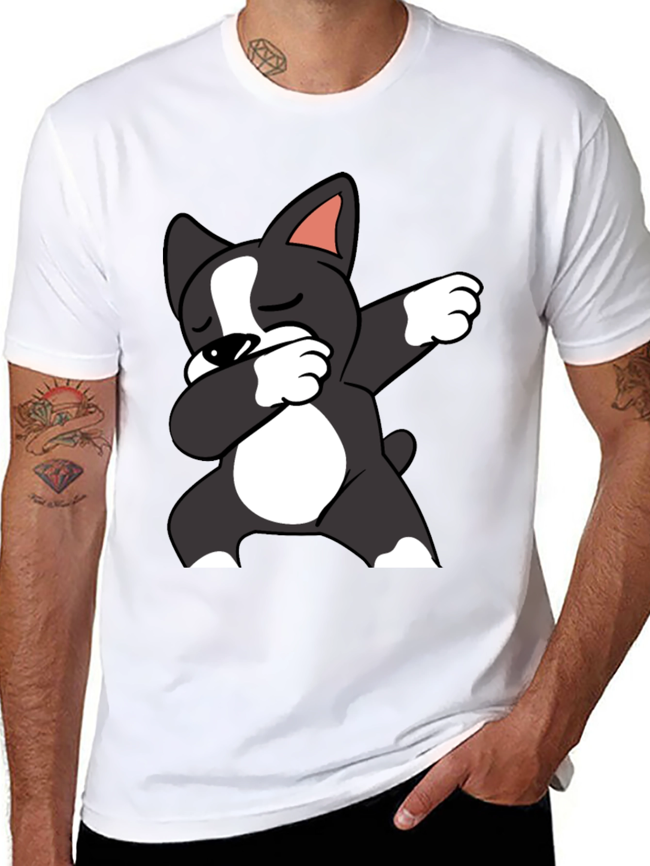 Dabbing Dog Graphic Tee - Black Cotton T-Shirt