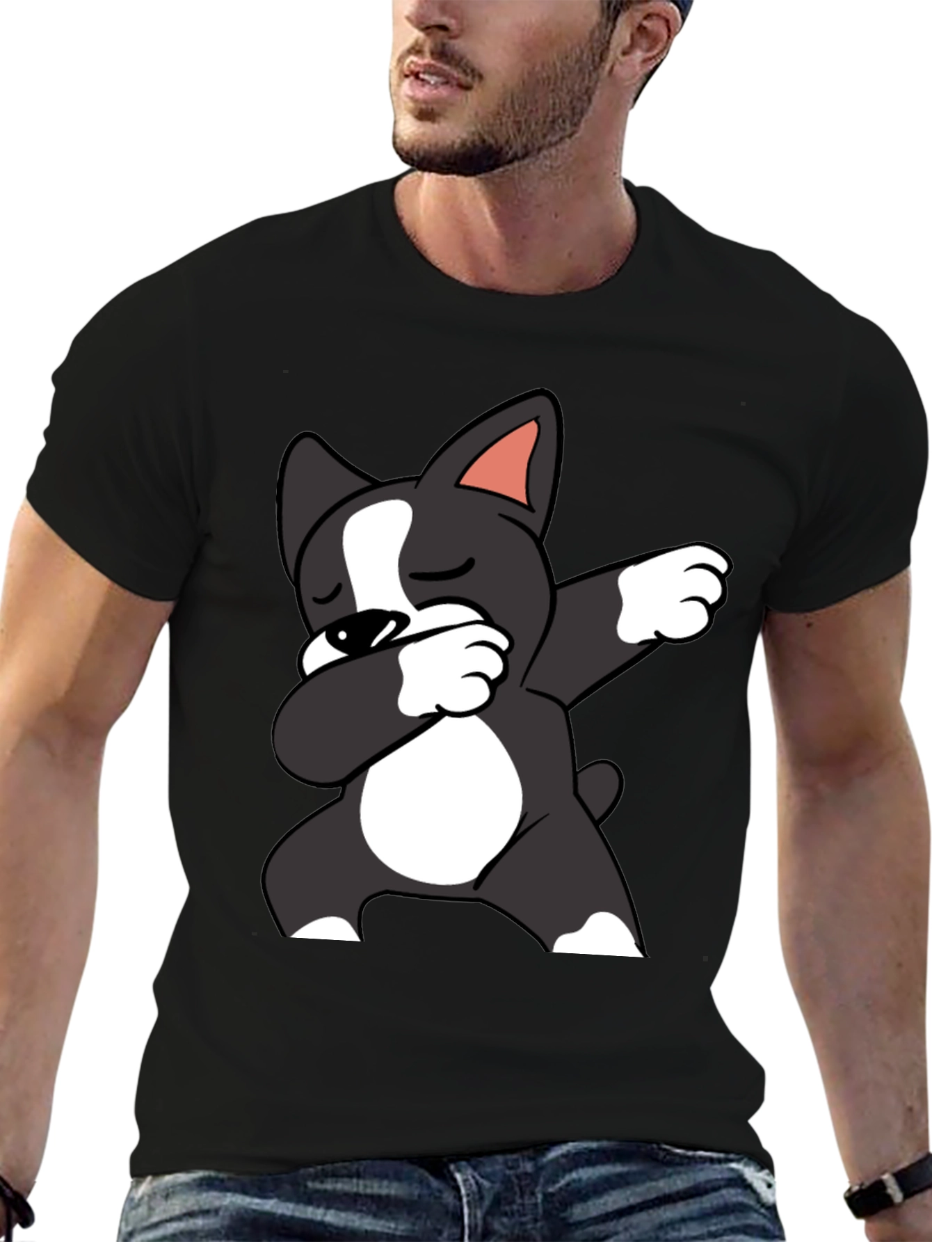 Dabbing Dog Graphic Tee - Black Cotton T-Shirt