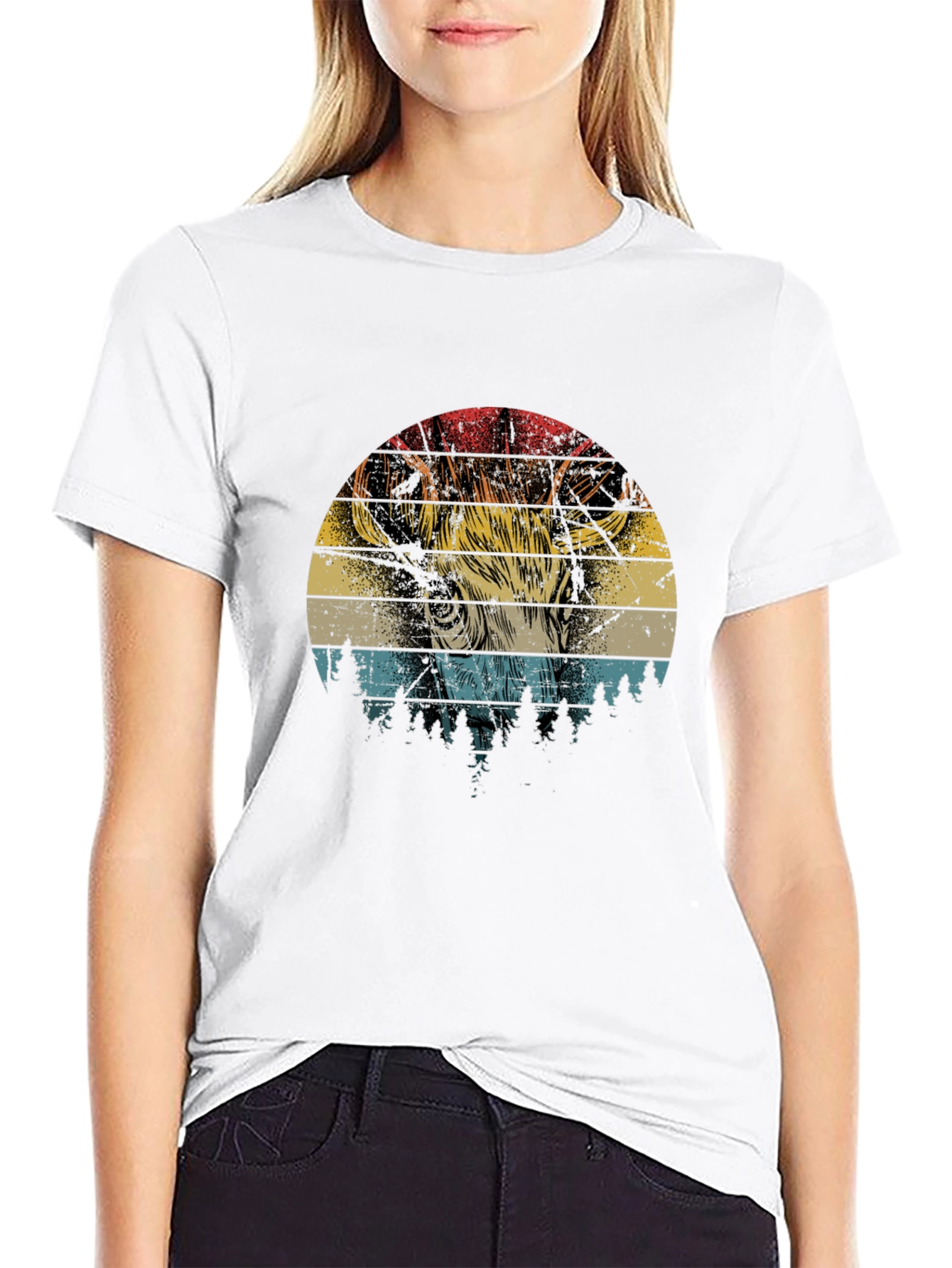 Retro Deer Graphic T-Shirt - Black