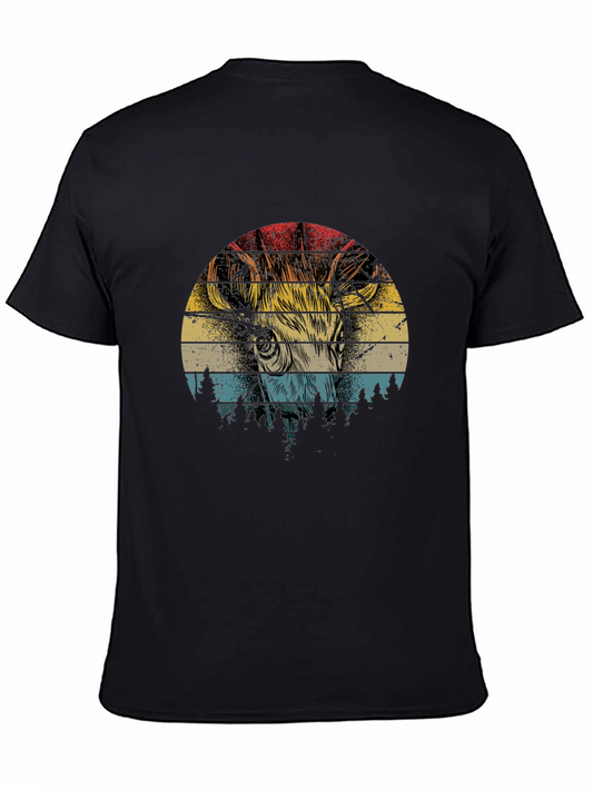 Retro Deer Graphic T-Shirt - Black