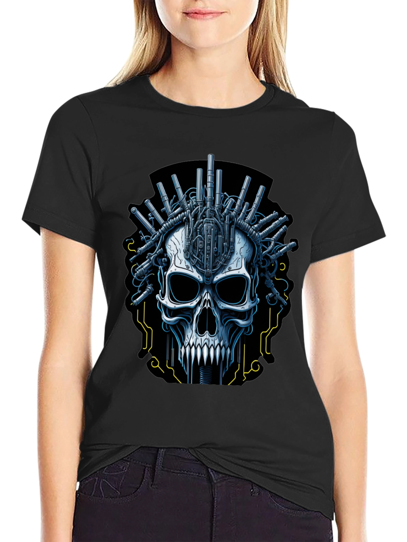 Cyberpunk Skull Graphic T-Shirt