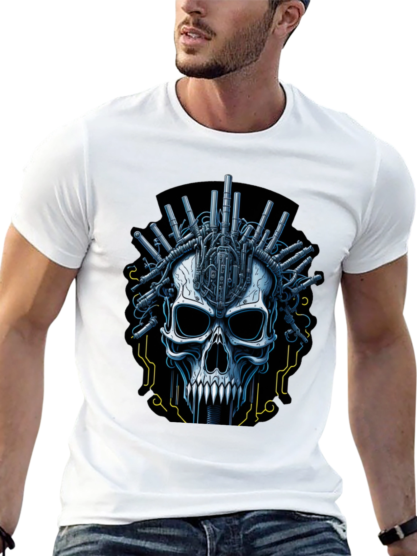 Cyberpunk Skull Graphic T-Shirt