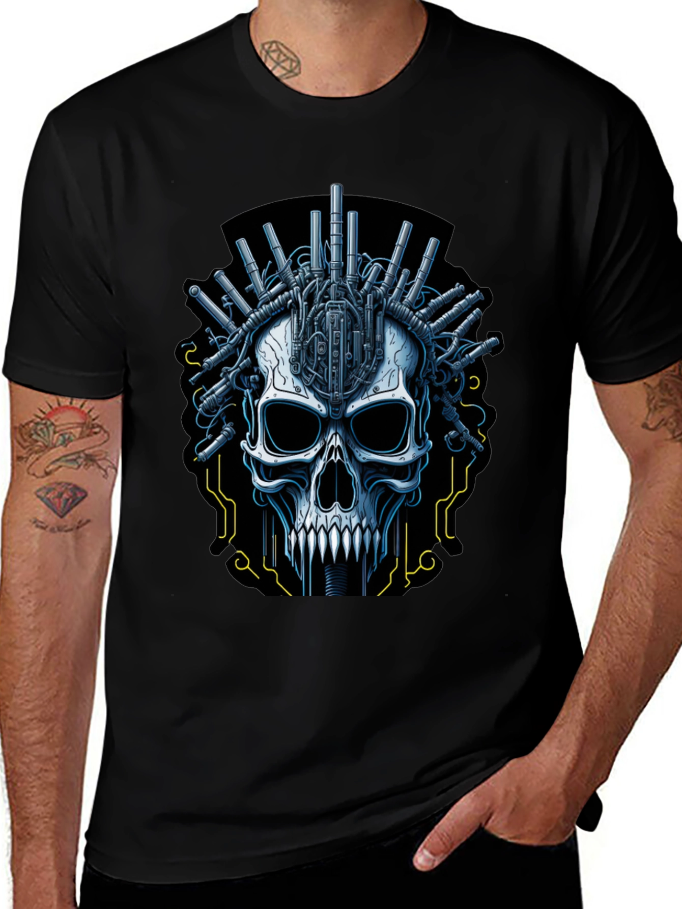 Cyberpunk Skull Graphic T-Shirt