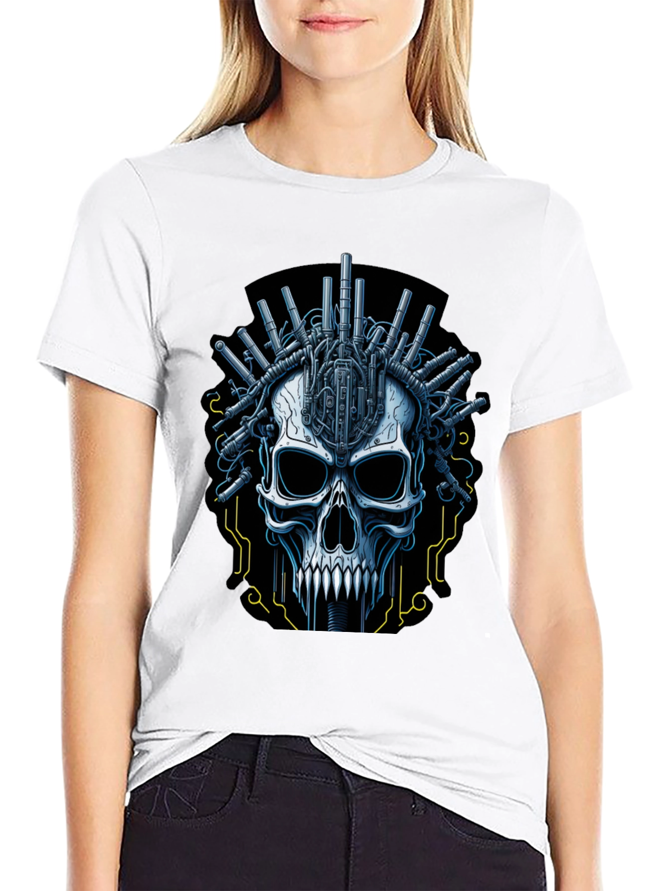 Cyberpunk Skull Graphic T-Shirt