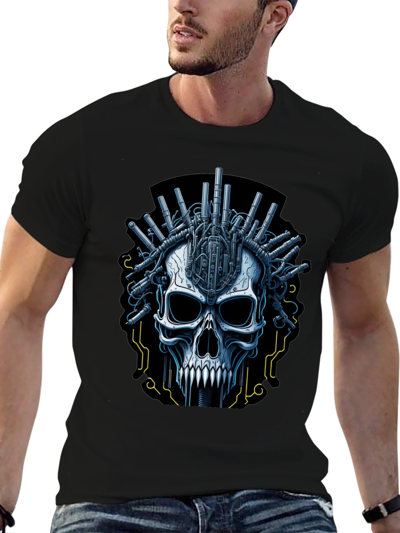 Cyberpunk Skull Graphic T-Shirt