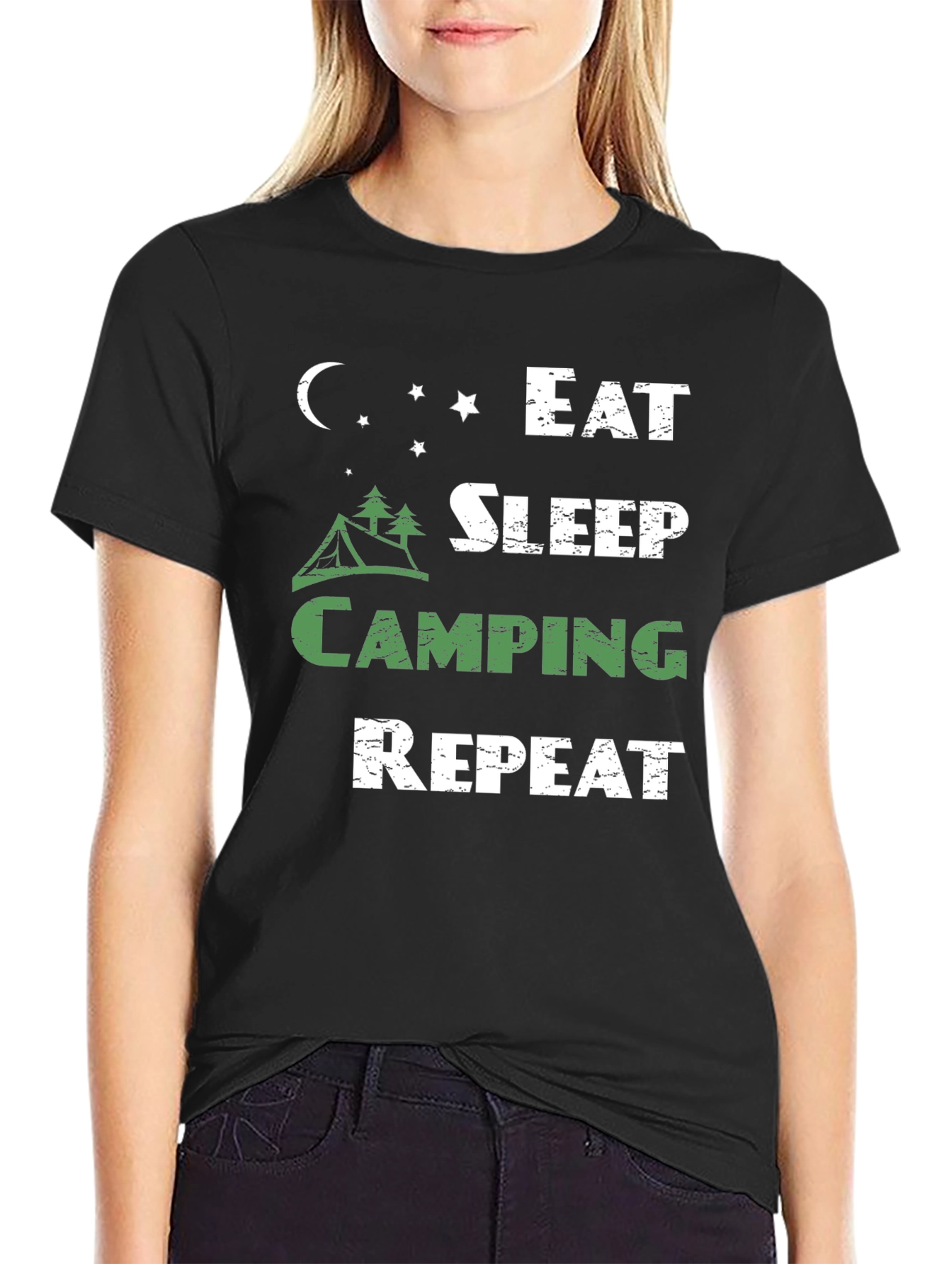 Eat Sleep Camping Repeat Black T-Shirt