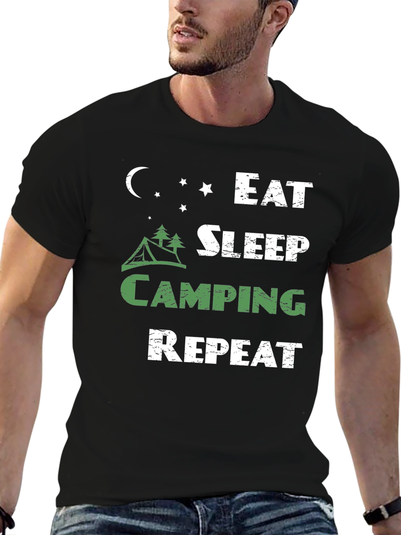 Eat Sleep Camping Repeat Black T-Shirt
