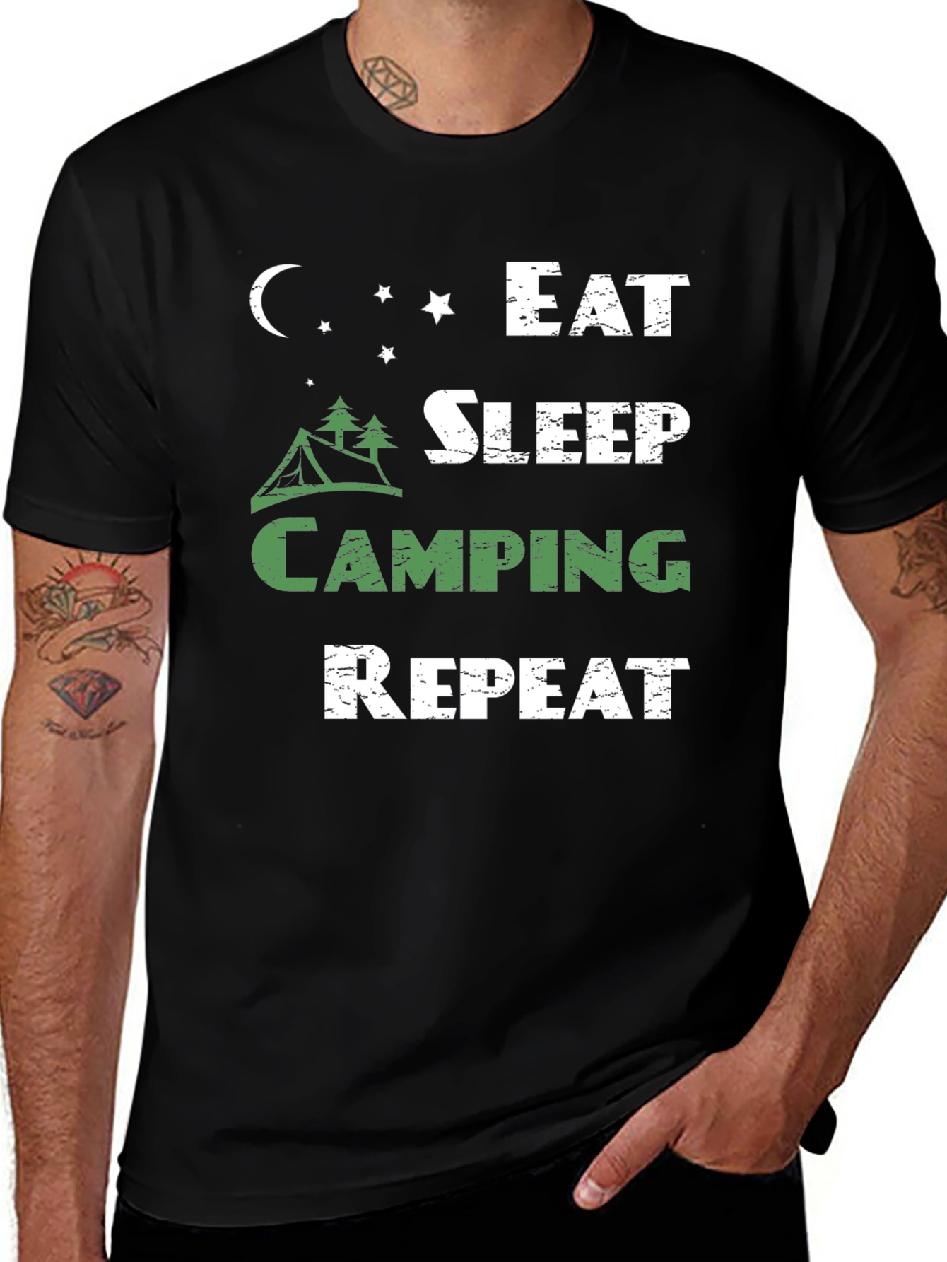 Eat Sleep Camping Repeat Black T-Shirt