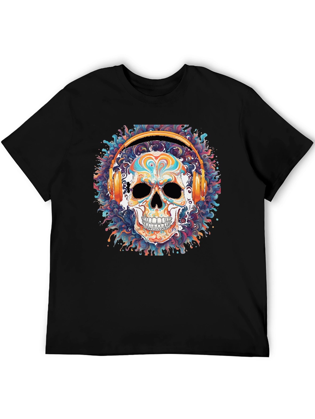 Skull Headphones Graphic Tee - Cool Black T-Shirt