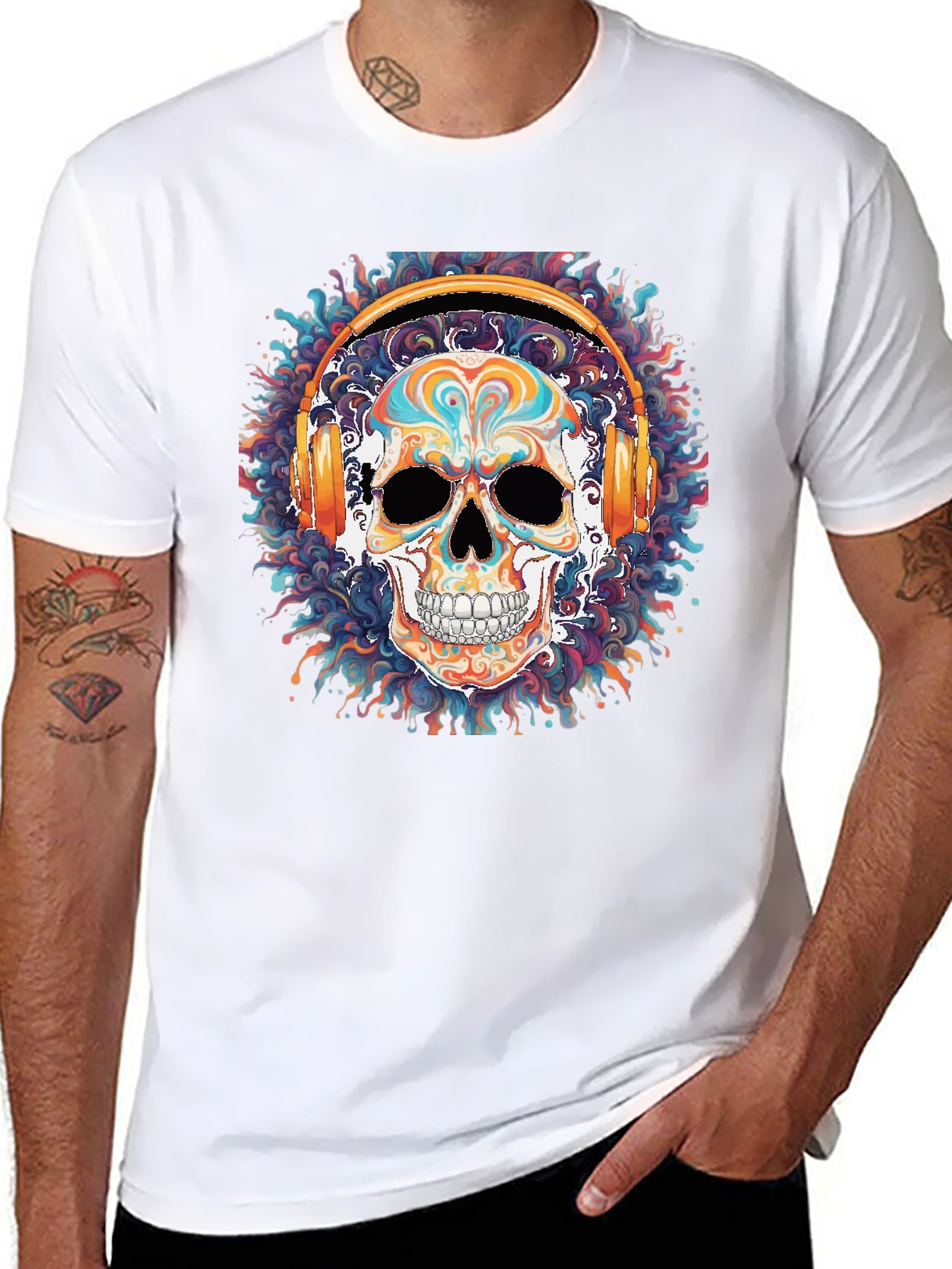 Skull Headphones Graphic Tee - Cool Black T-Shirt