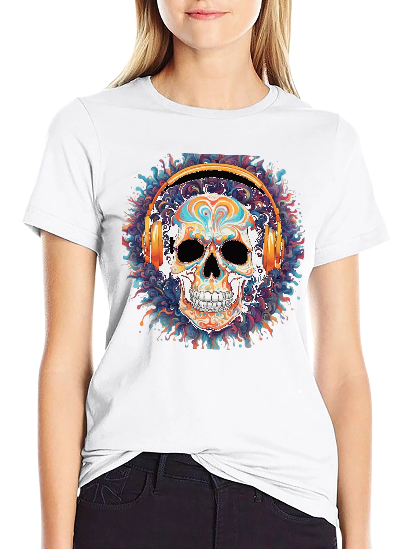 Skull Headphones Graphic Tee - Cool Black T-Shirt