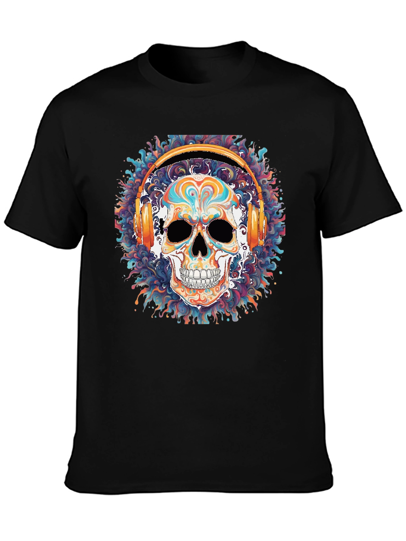 Skull Headphones Graphic Tee - Cool Black T-Shirt