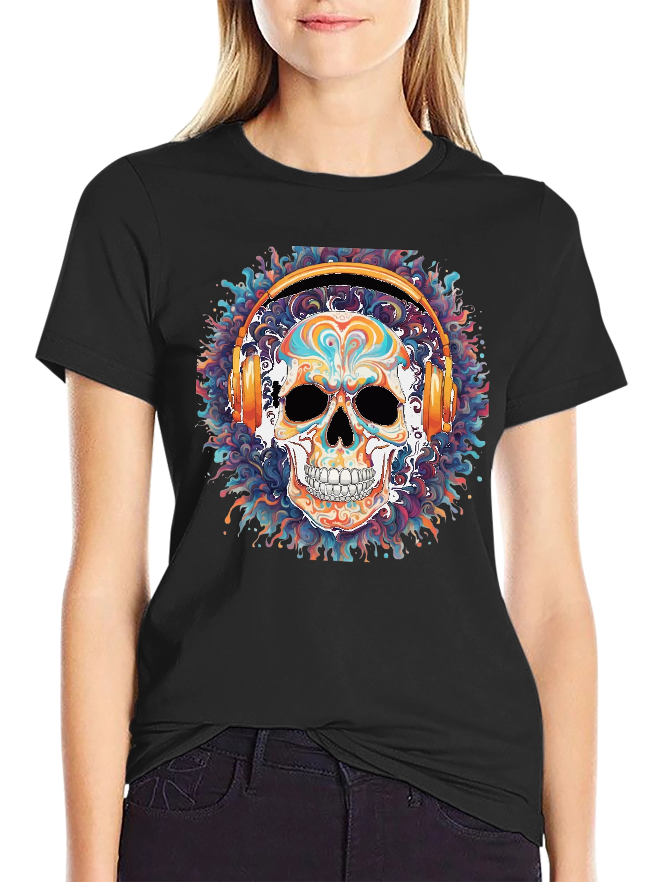 Skull Headphones Graphic Tee - Cool Black T-Shirt