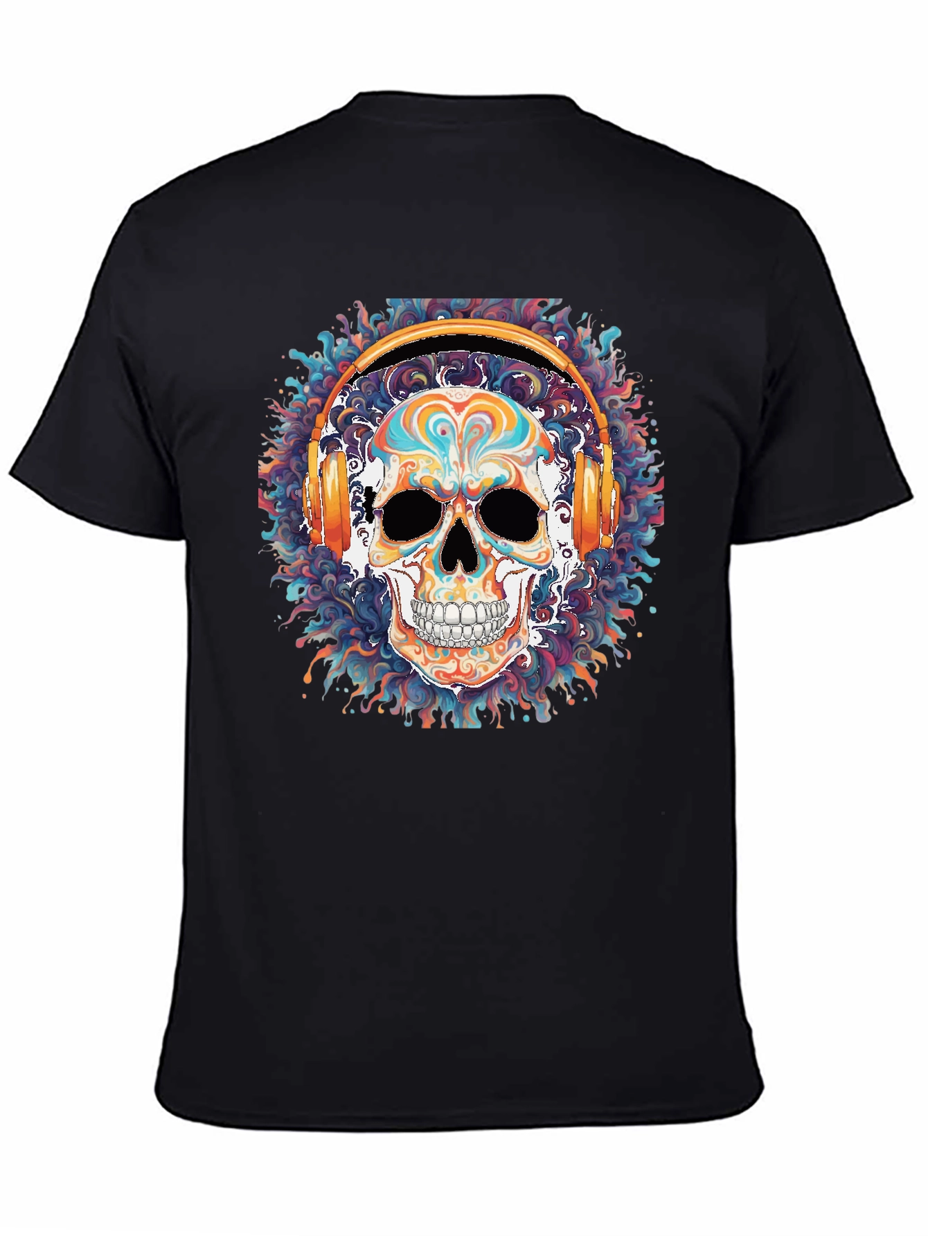 Skull Headphones Graphic Tee - Cool Black T-Shirt