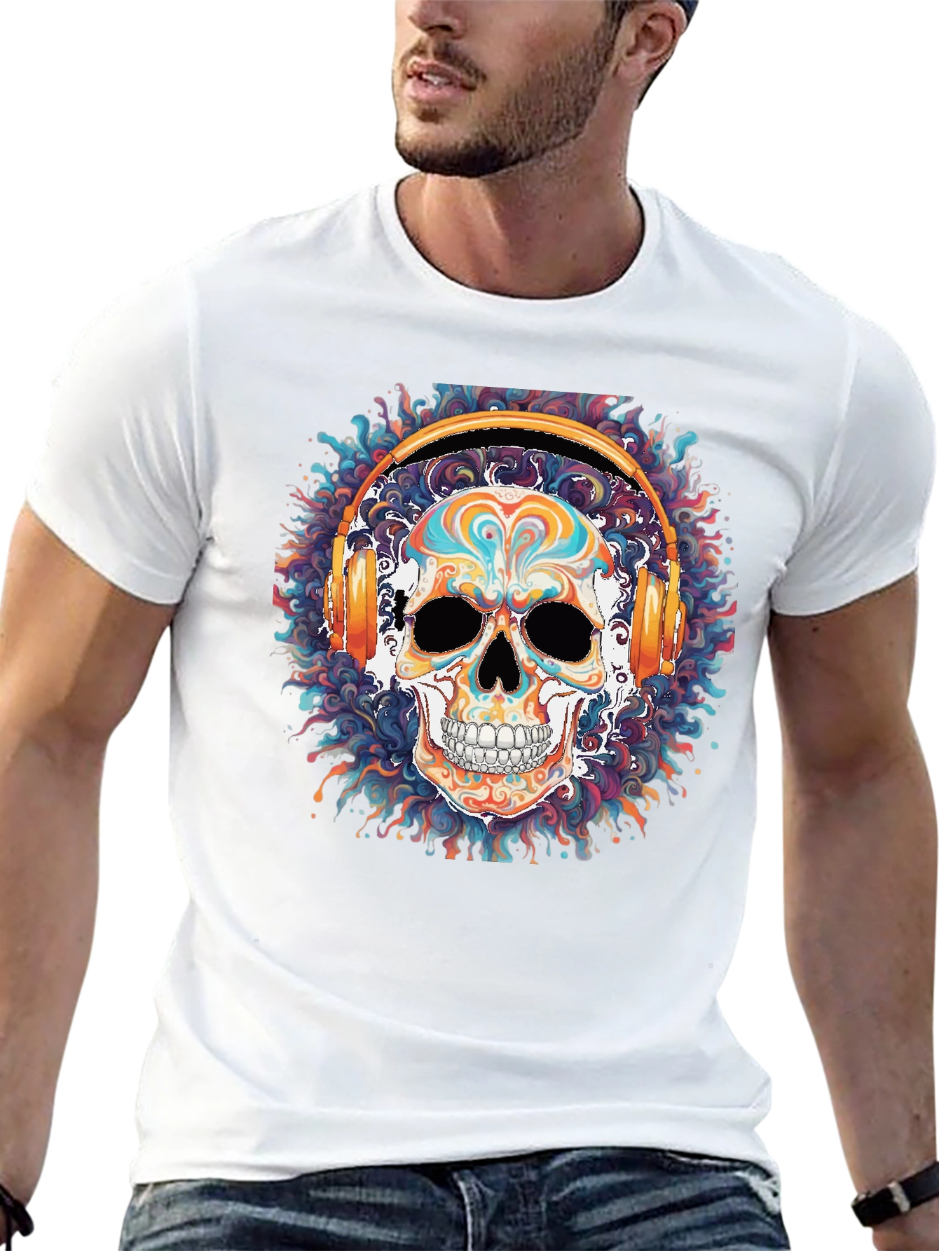Skull Headphones Graphic Tee - Cool Black T-Shirt