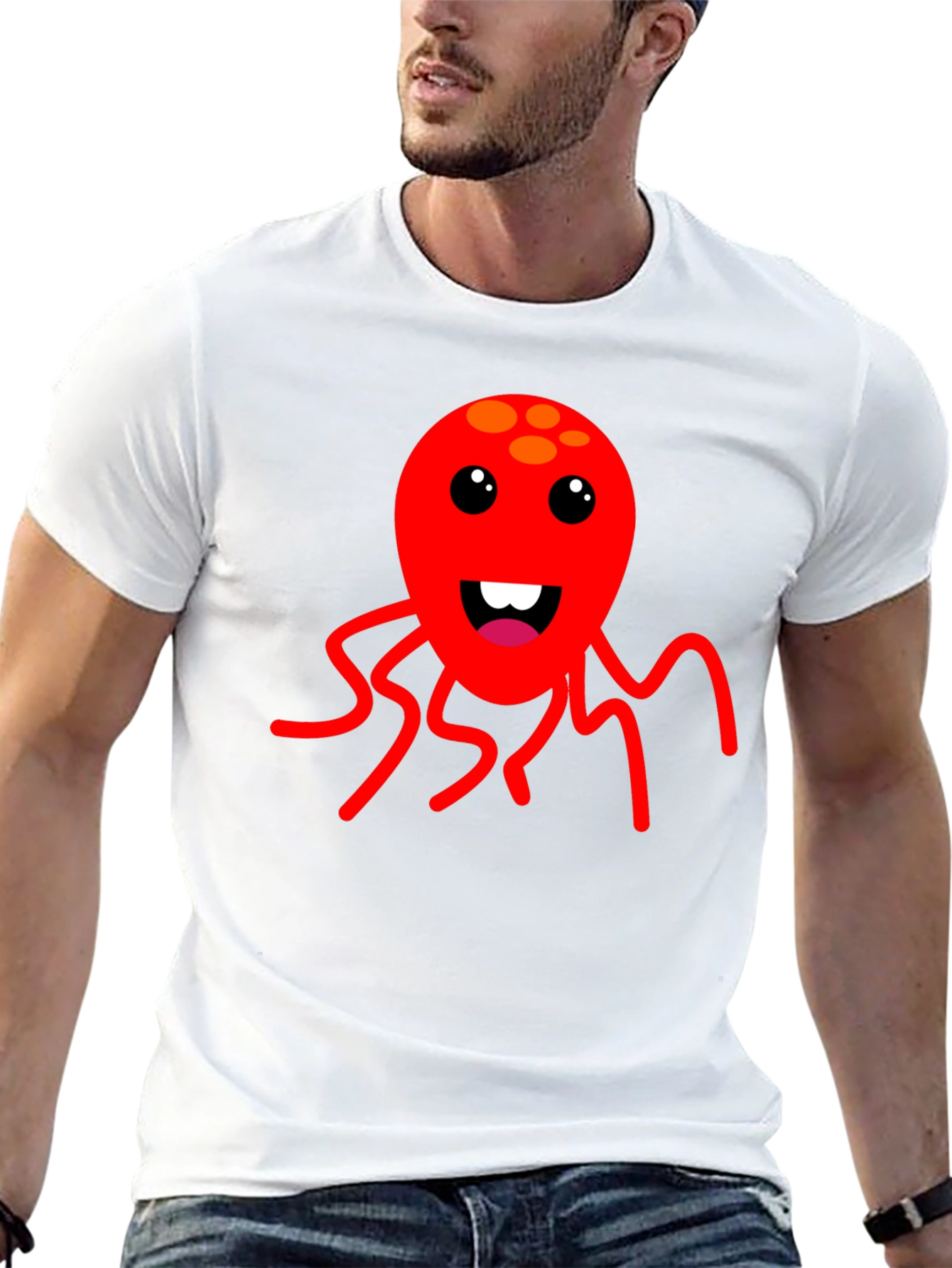 Cartoon Octopus Graphic Tee - Fun Black T-Shirt