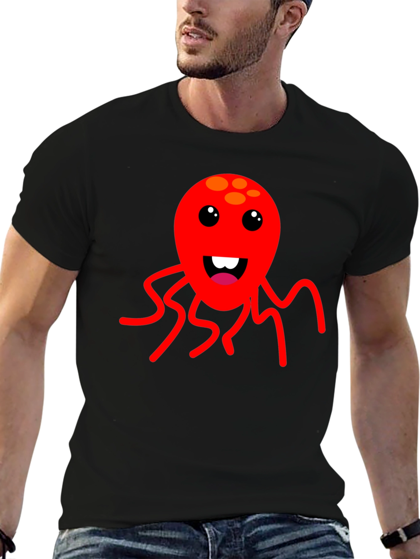 Cartoon Octopus Graphic Tee - Fun Black T-Shirt