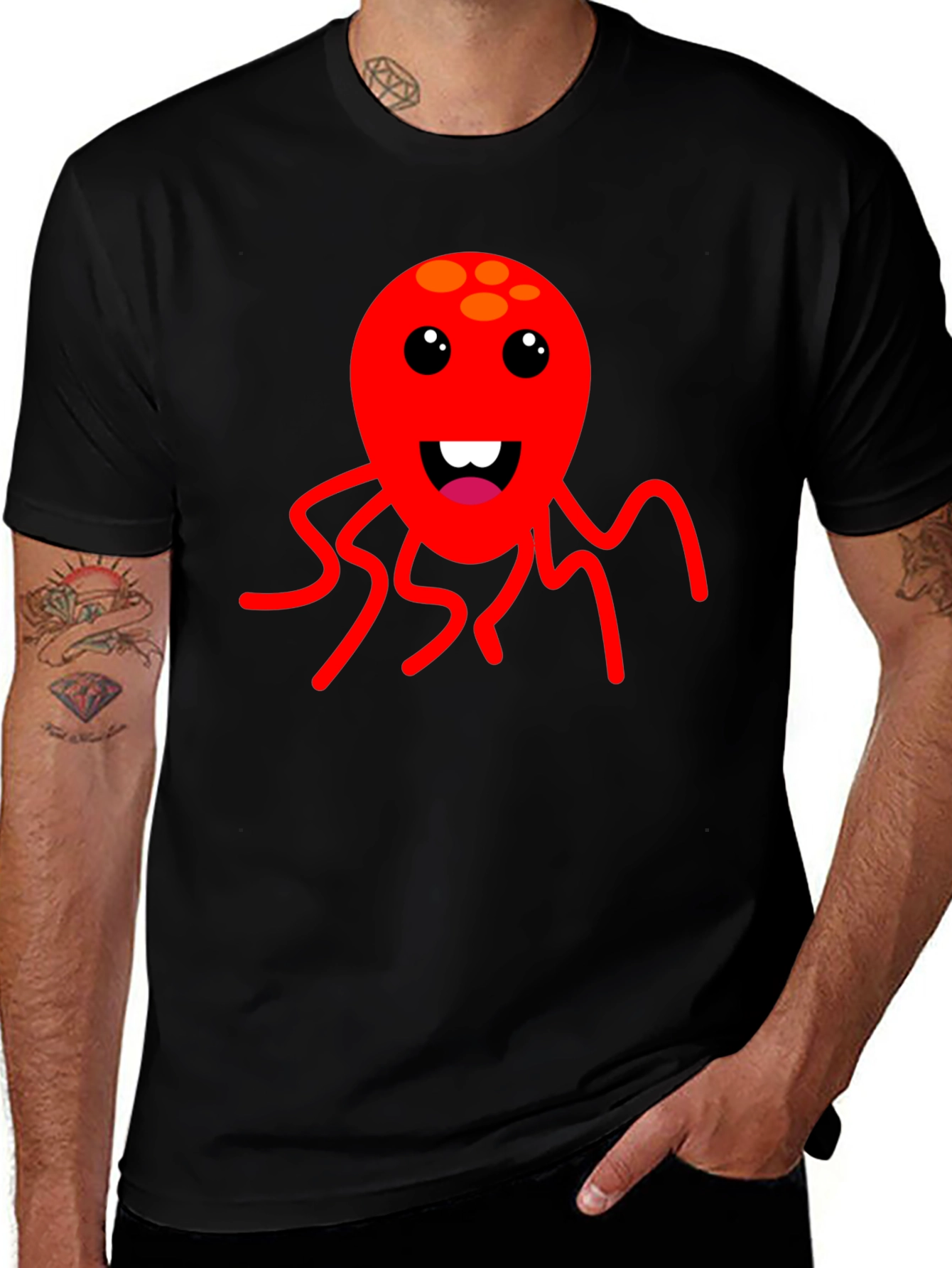 Cartoon Octopus Graphic Tee - Fun Black T-Shirt