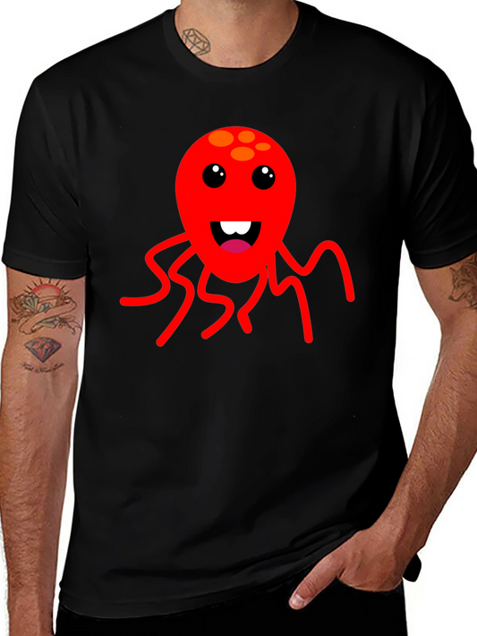Cartoon Octopus Graphic Tee - Fun Black T-Shirt
