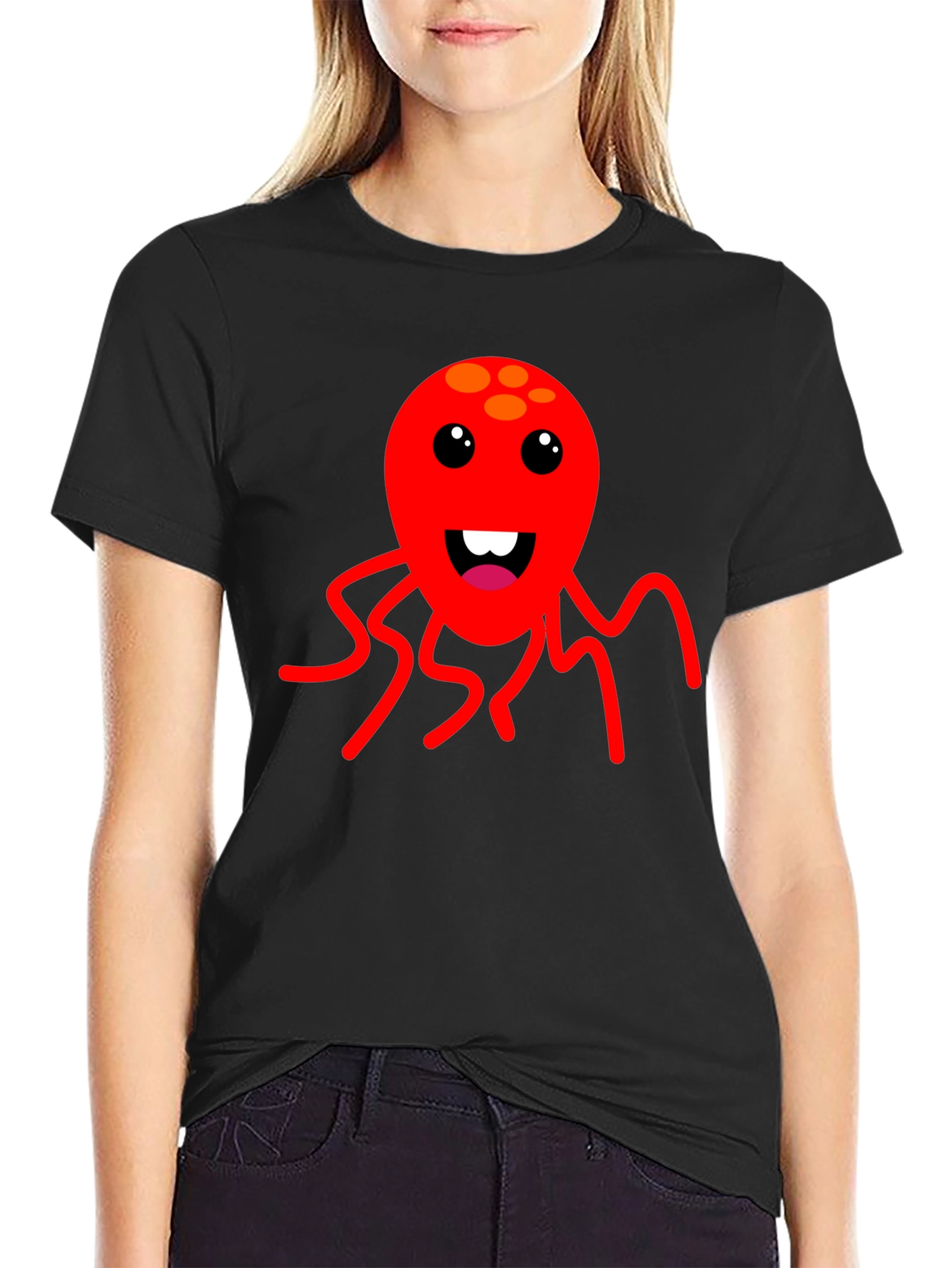 Cartoon Octopus Graphic Tee - Fun Black T-Shirt