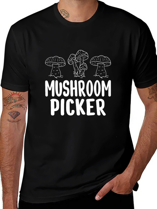 Mushroom Picker Graphic Tee - Black Cotton T-Shirt
