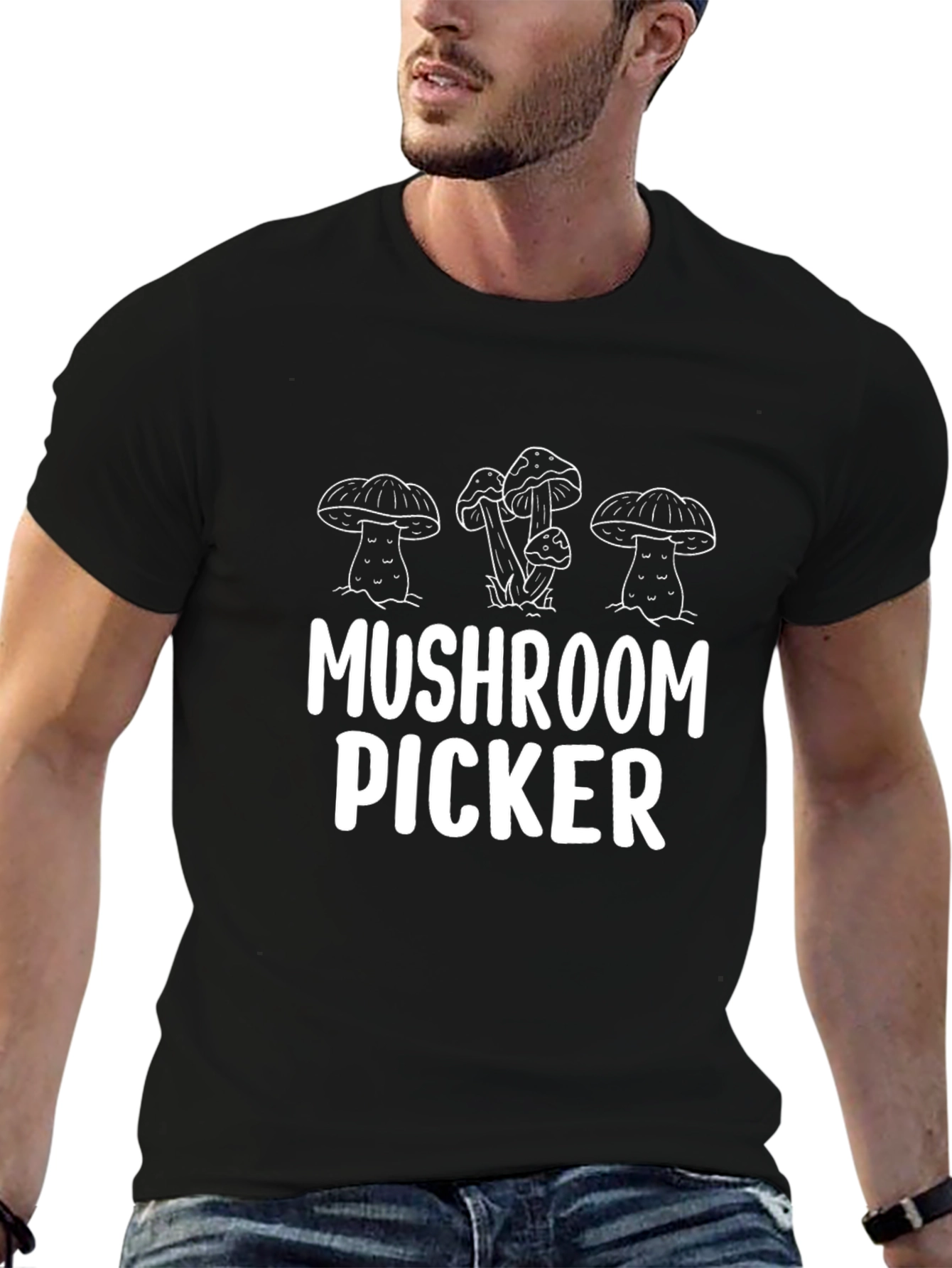 Mushroom Picker Graphic Tee - Black Cotton T-Shirt