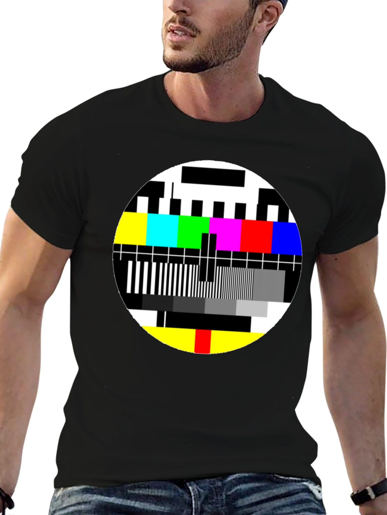 Retro TV Test Pattern Graphic T-Shirt - Black