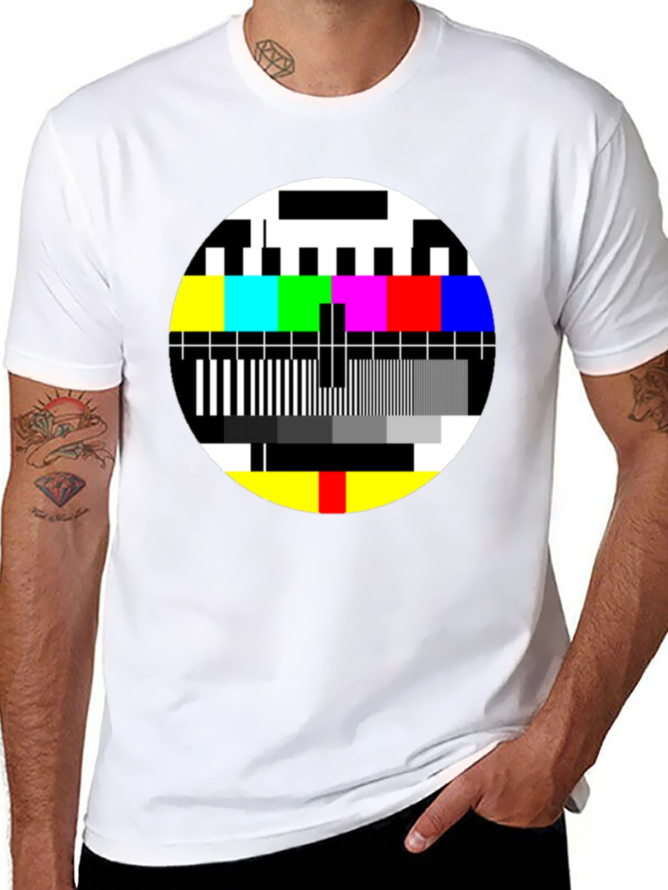 Retro TV Test Pattern Graphic T-Shirt - Black