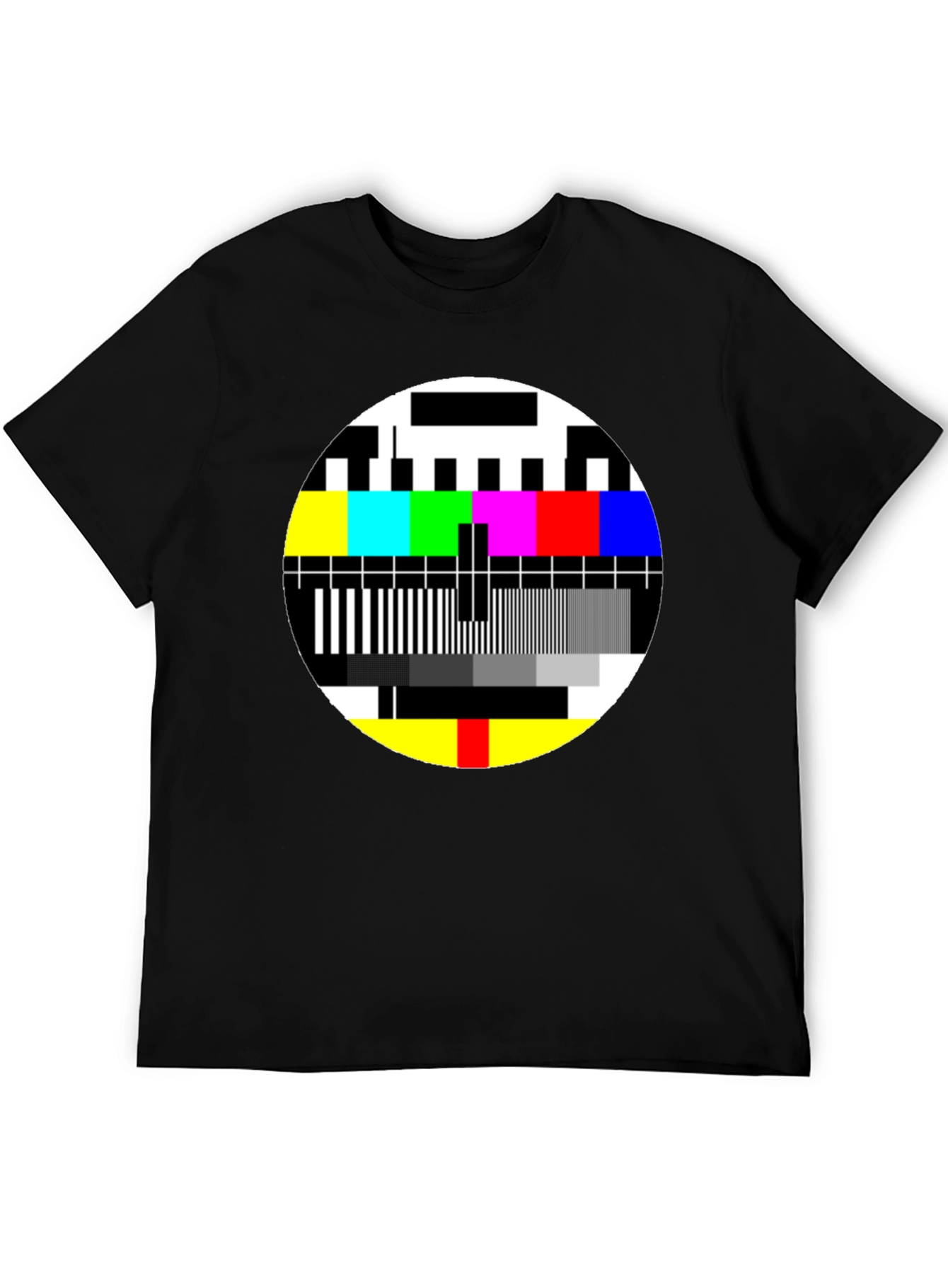 Retro TV Test Pattern Graphic T-Shirt - Black