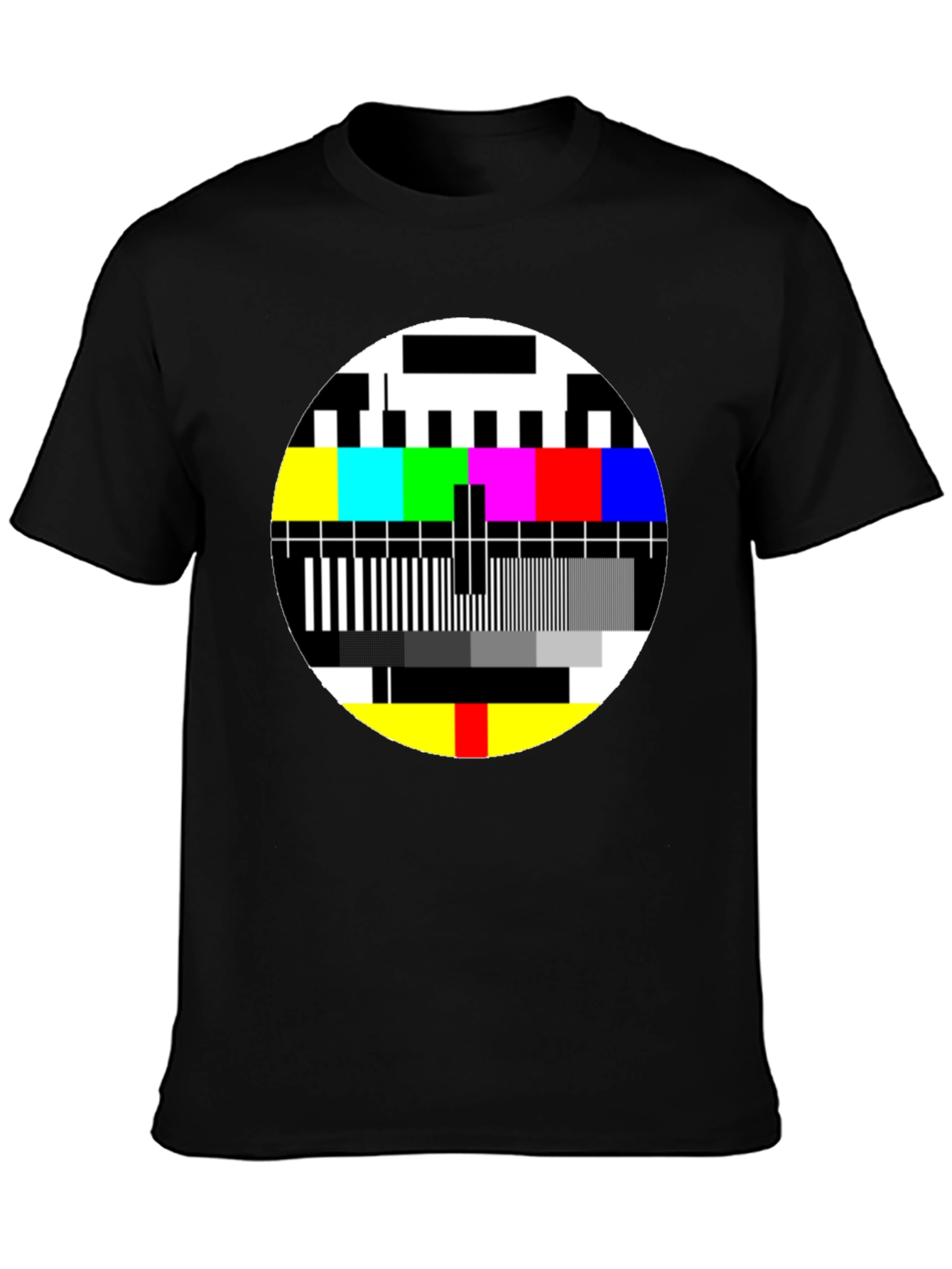 Retro TV Test Pattern Graphic T-Shirt - Black