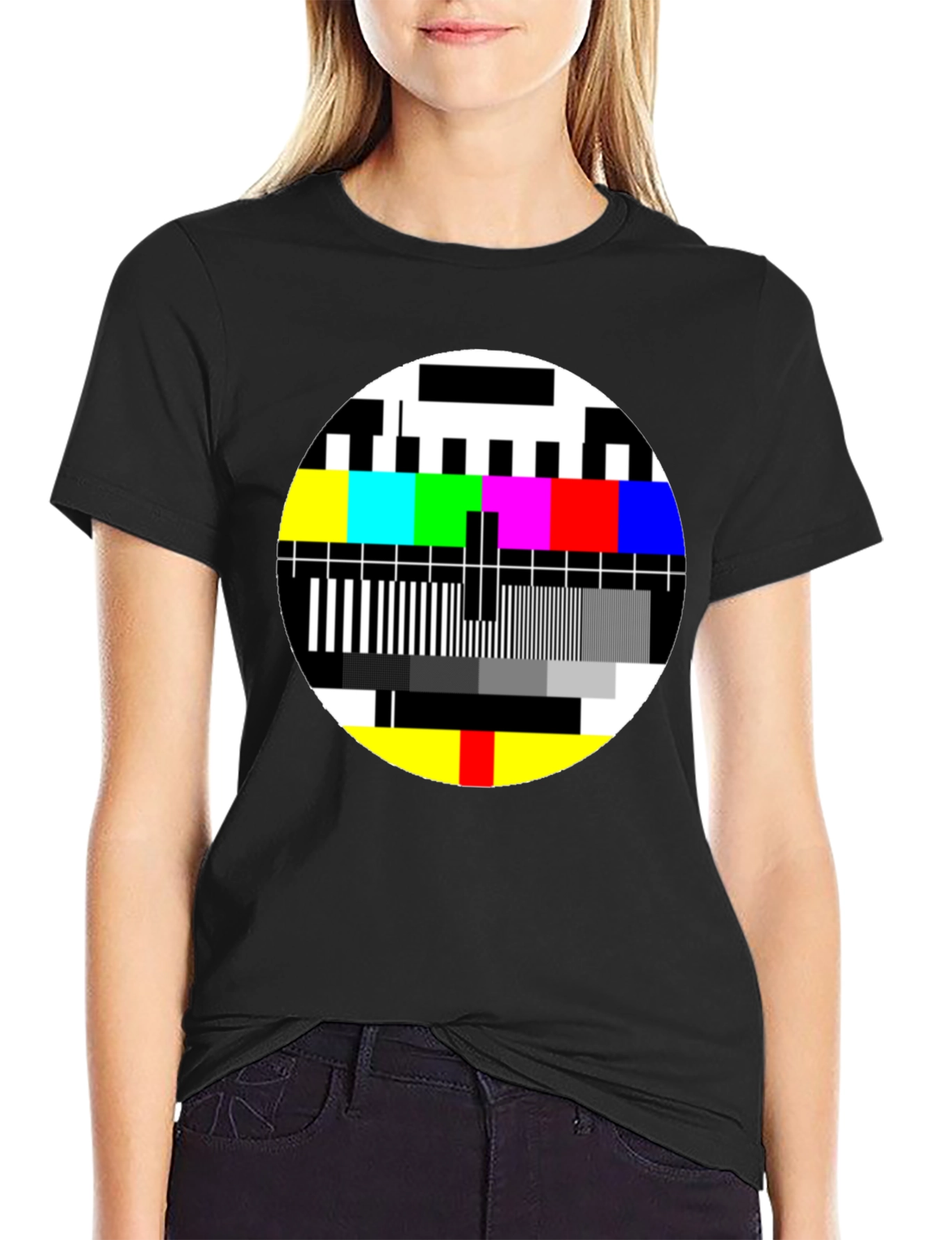 Retro TV Test Pattern Graphic T-Shirt - Black