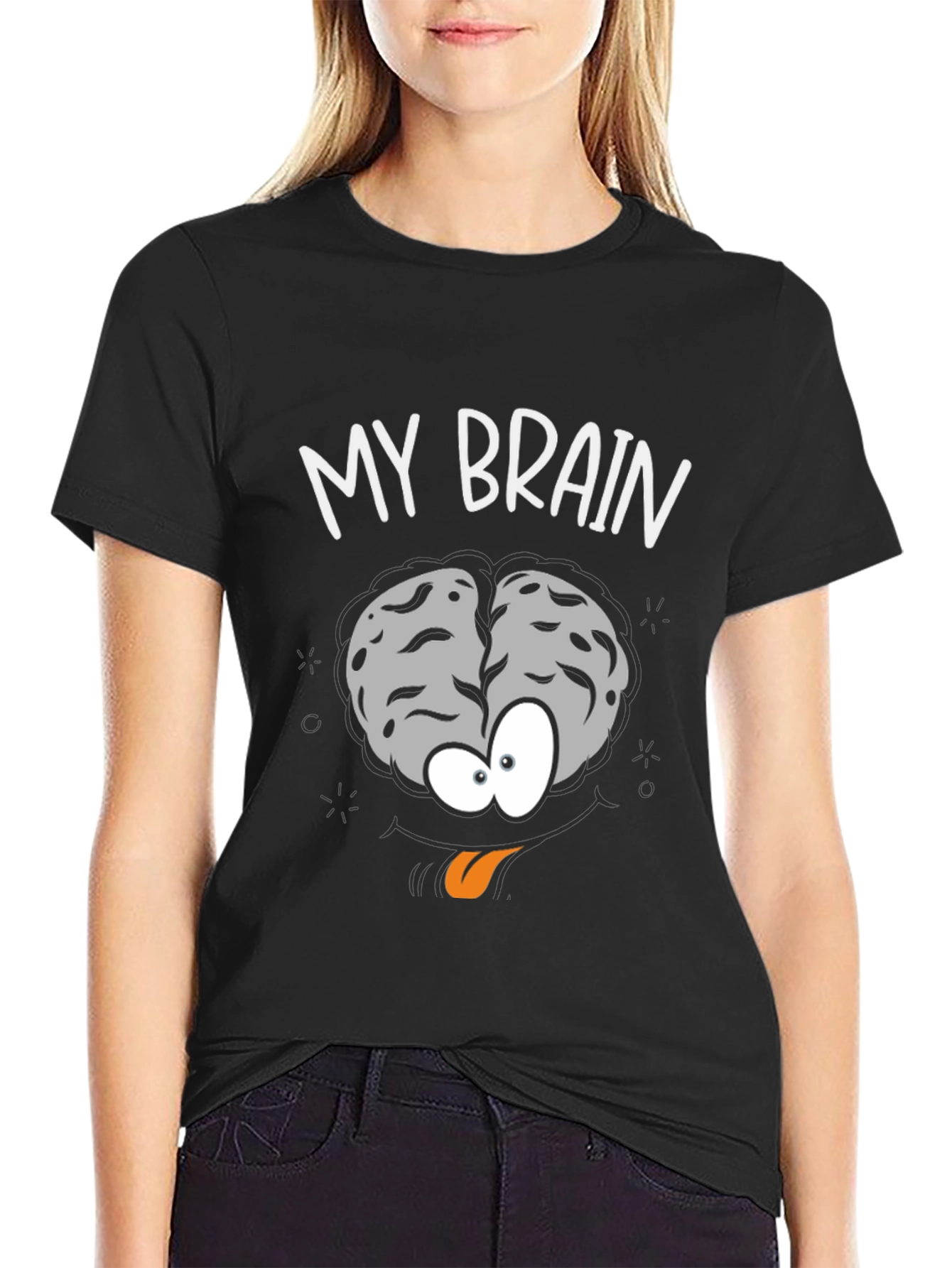 Funny My Brain Cartoon Black T-Shirt