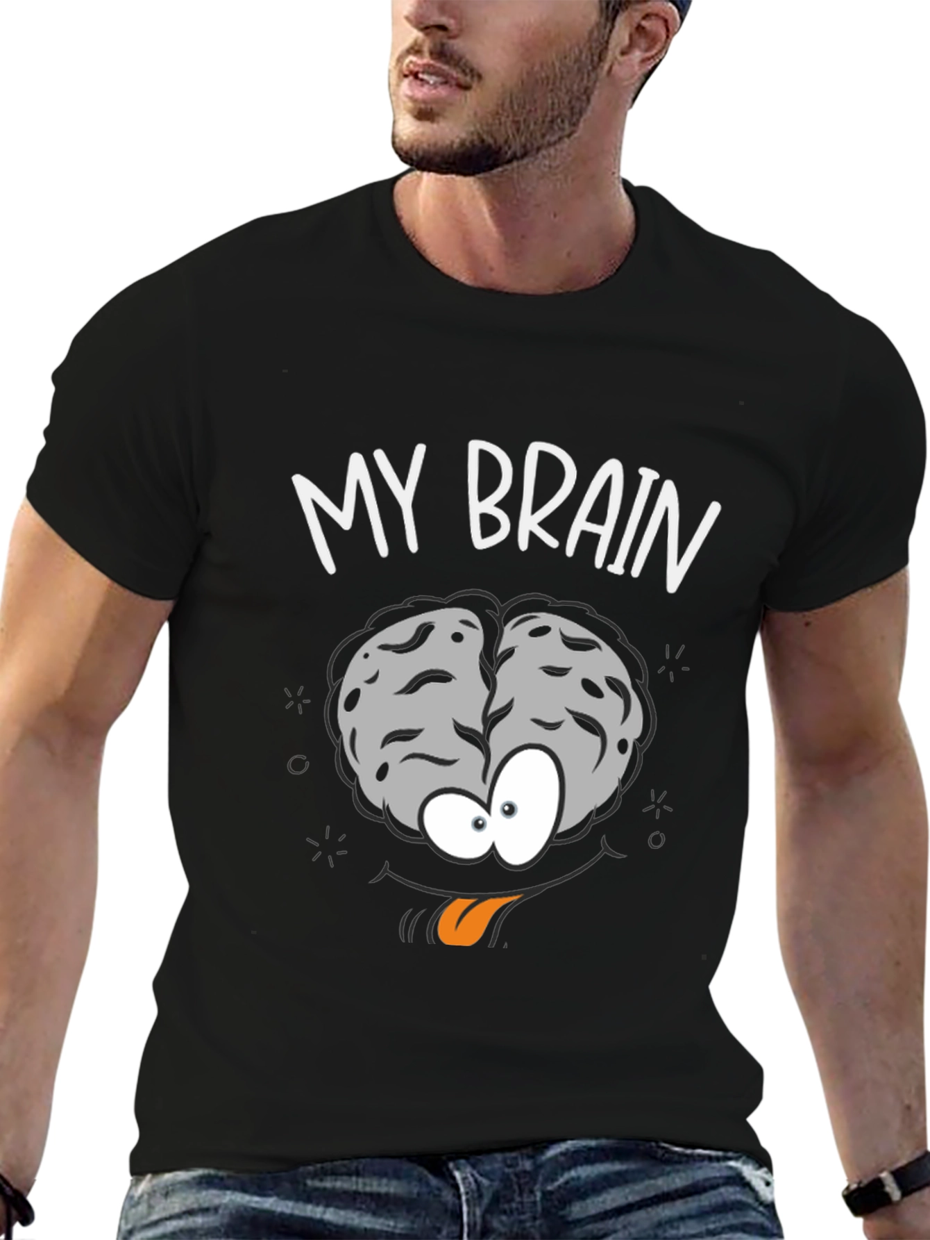 Funny My Brain Cartoon Black T-Shirt