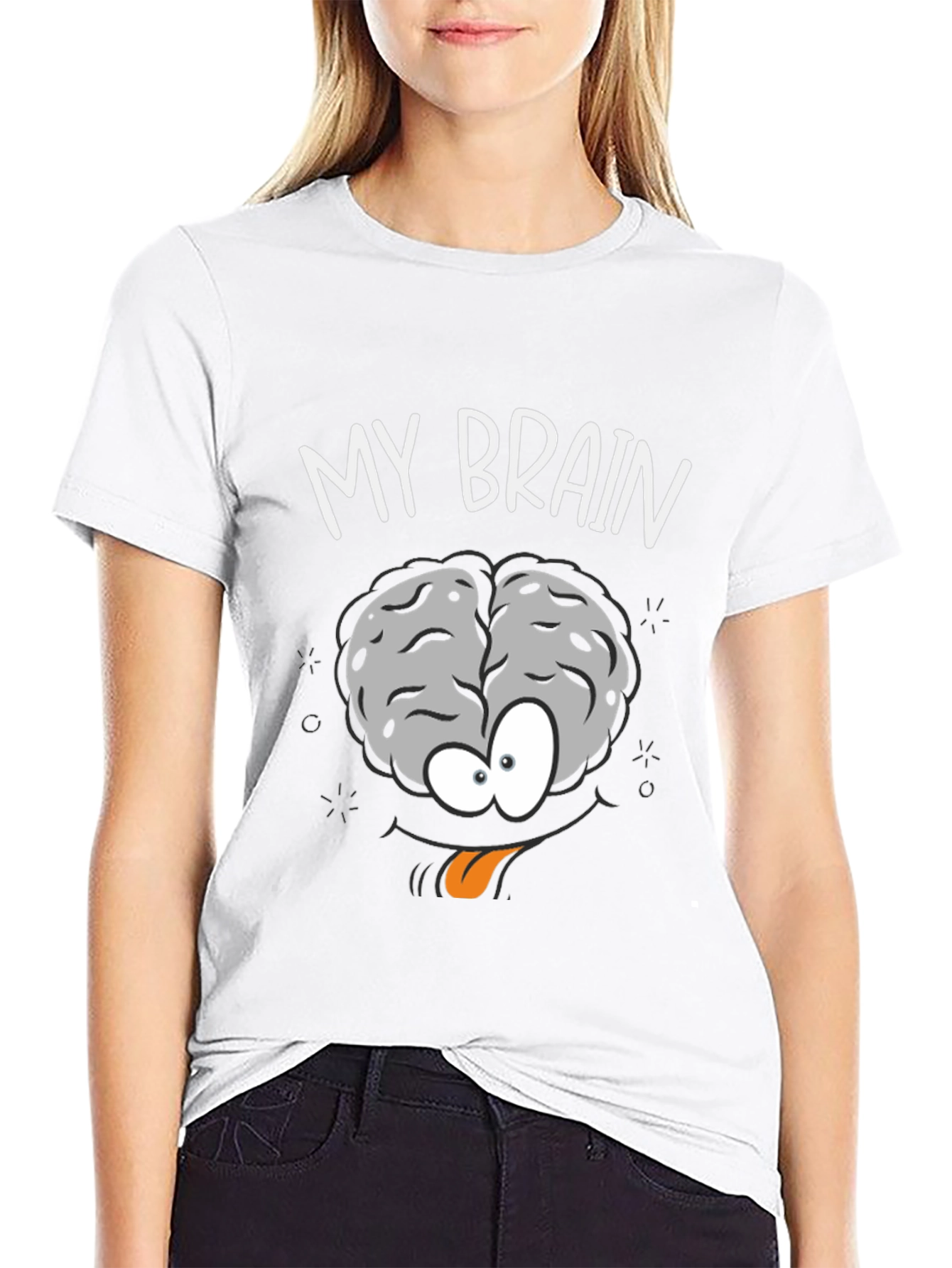 Funny My Brain Cartoon Black T-Shirt