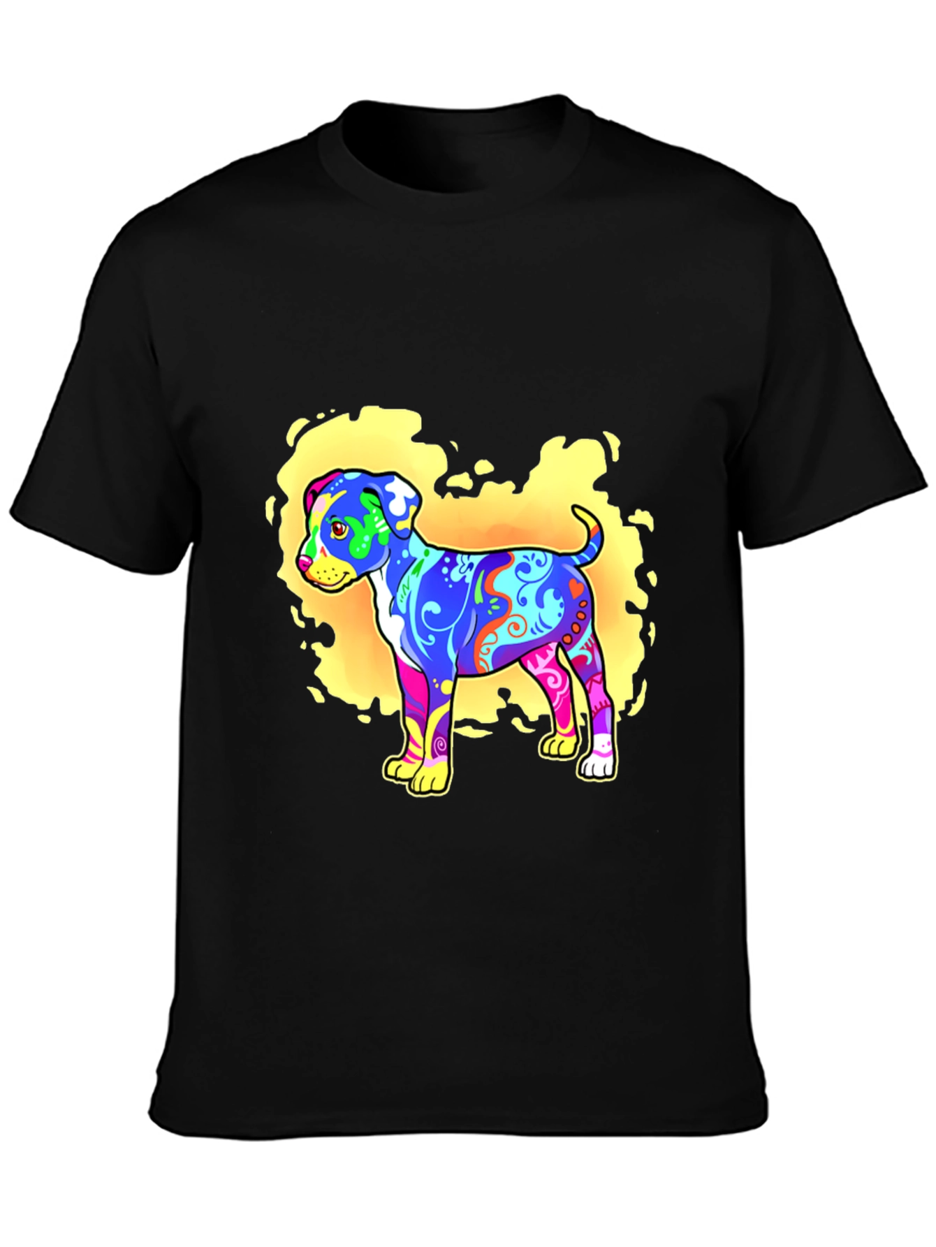 Psychedelic Dog Graphic T-Shirt - Black