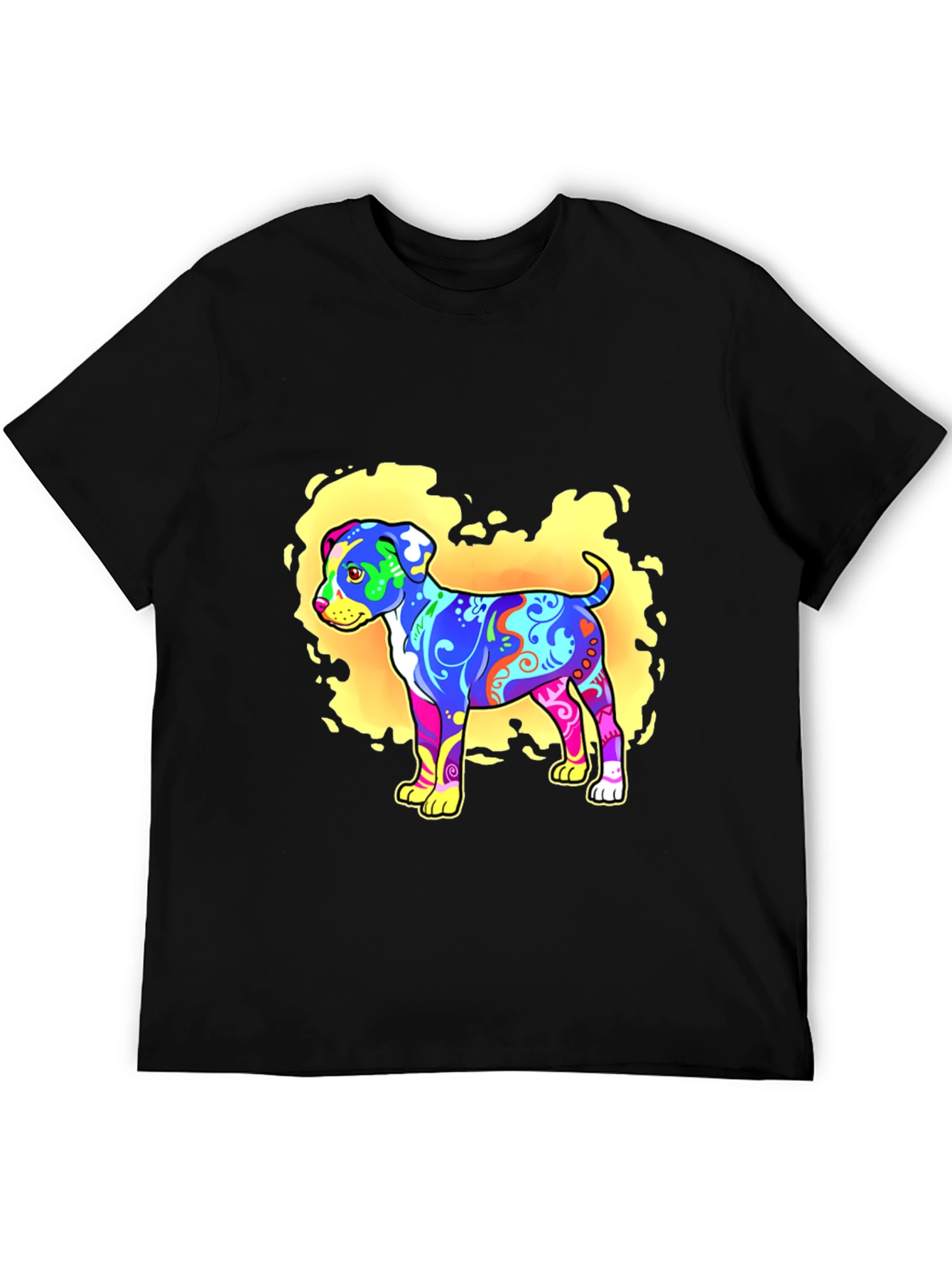 Psychedelic Dog Graphic T-Shirt - Black