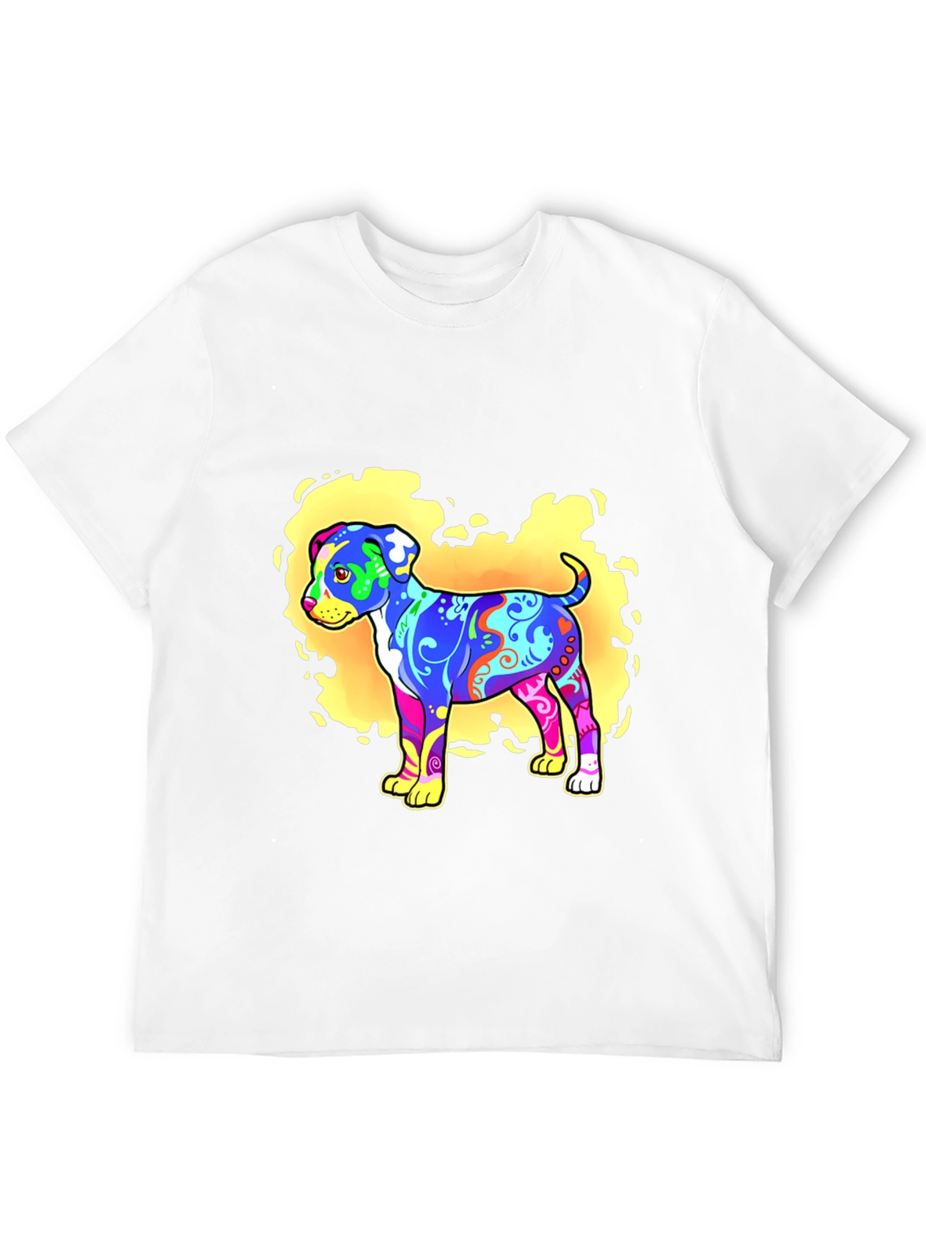 Psychedelic Dog Graphic T-Shirt - Black
