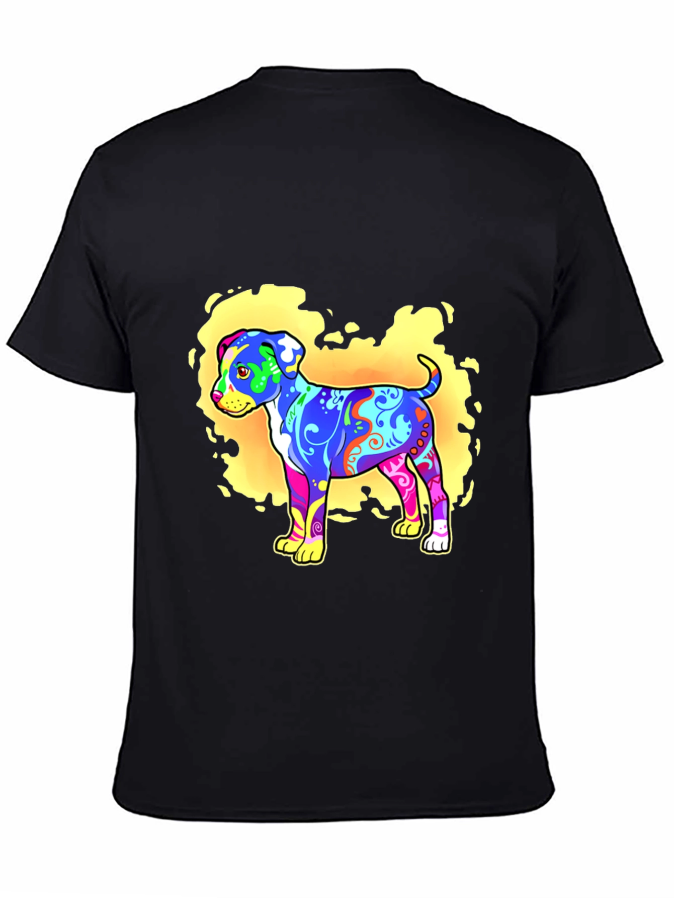 Psychedelic Dog Graphic T-Shirt - Black