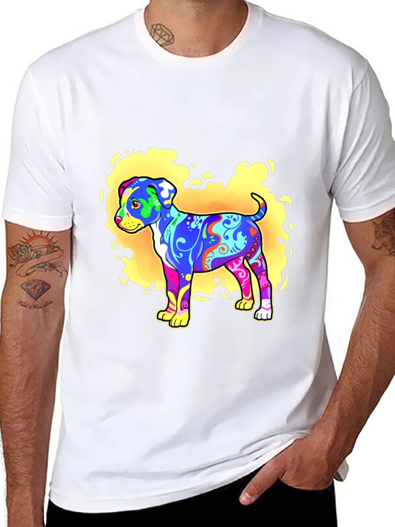Psychedelic Dog Graphic T-Shirt - Black